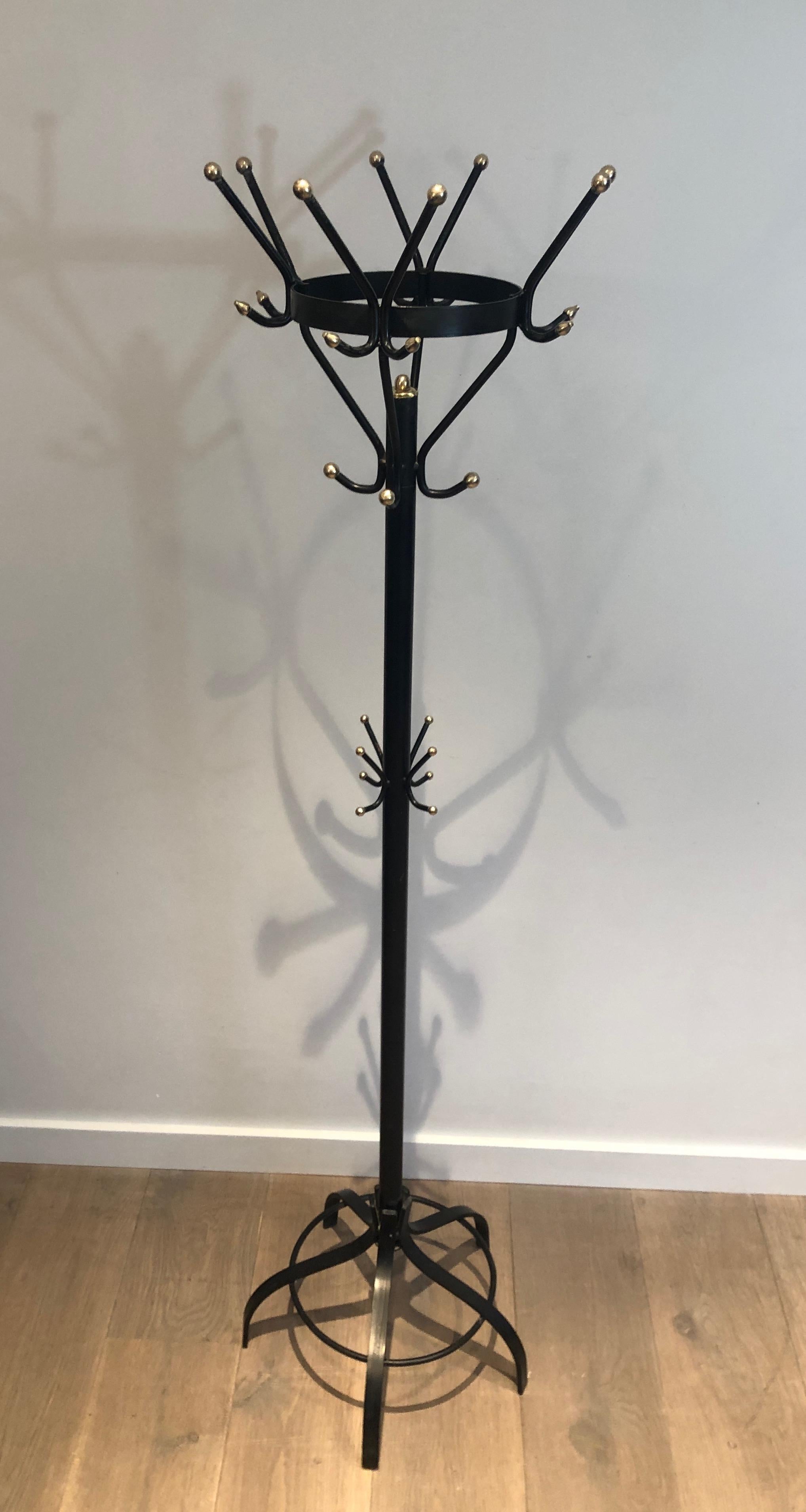 Black Lacquered and Brass Coat Hanger, French, Circa 1950 For Sale 12