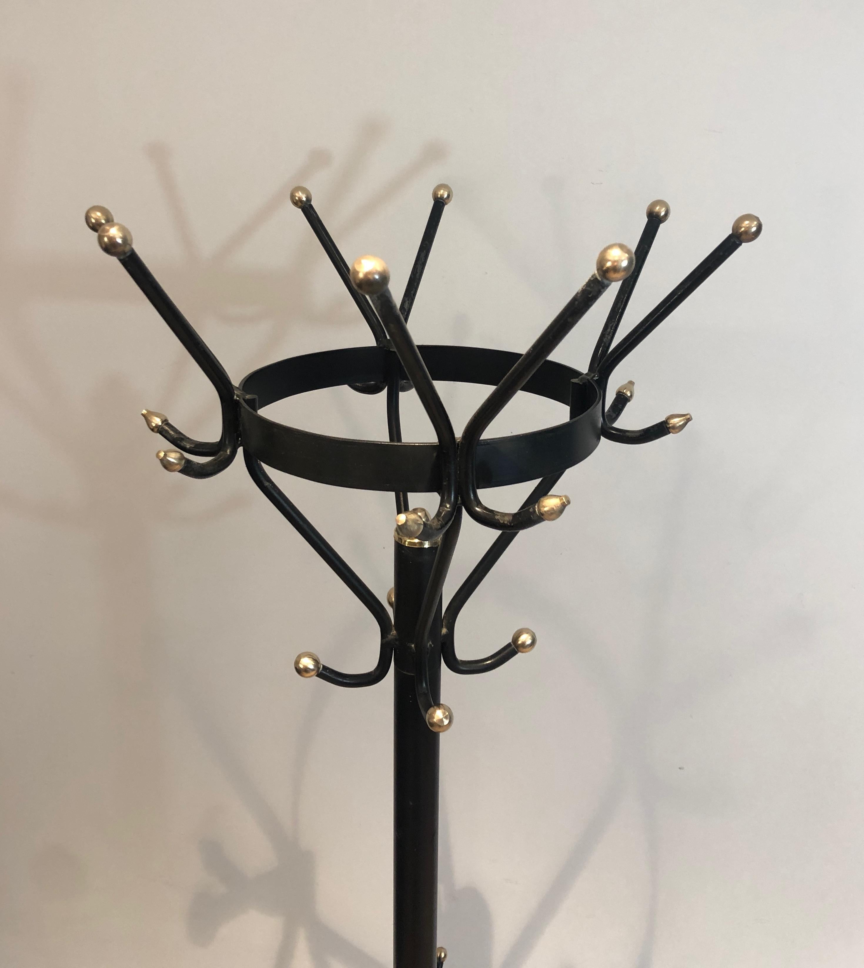 Mid-Century Modern Black Lacquered and Brass Coat Hanger, French, Circa 1950 For Sale