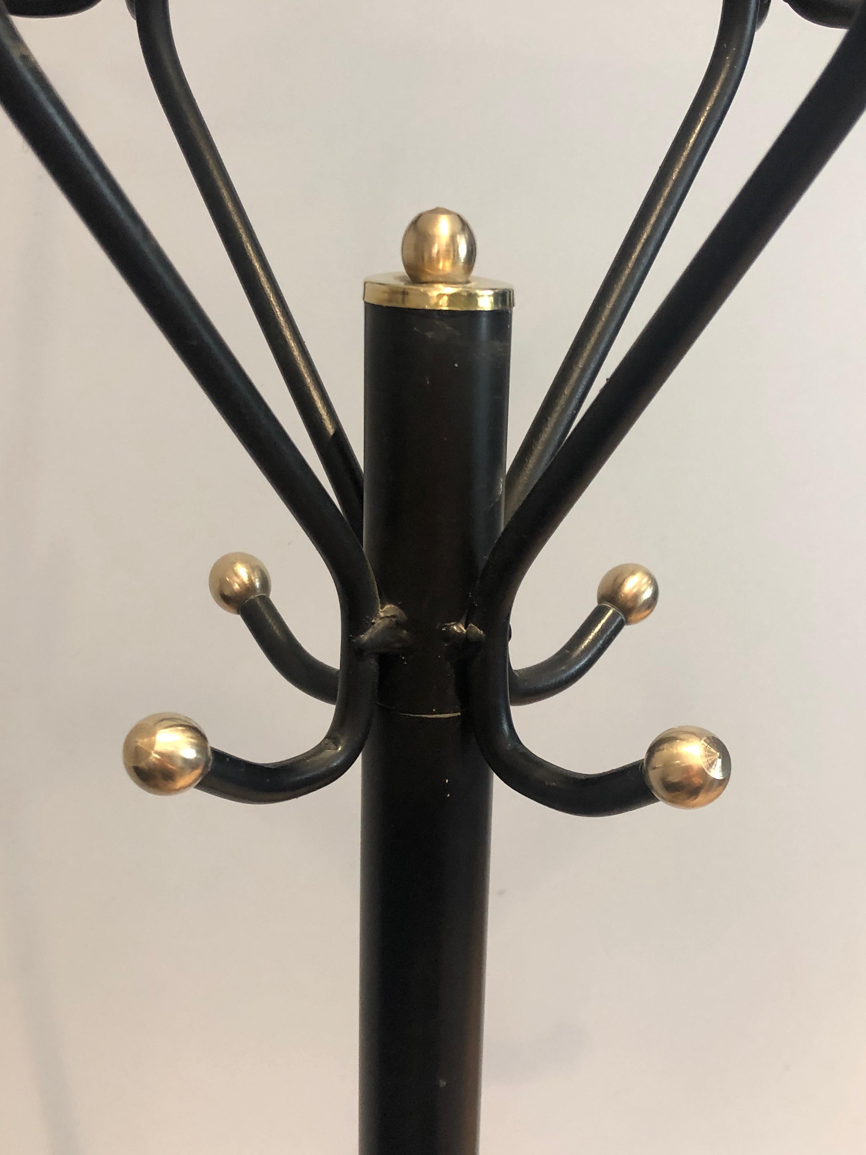 Black Lacquered and Brass Coat Hanger, French, Circa 1950 For Sale 1