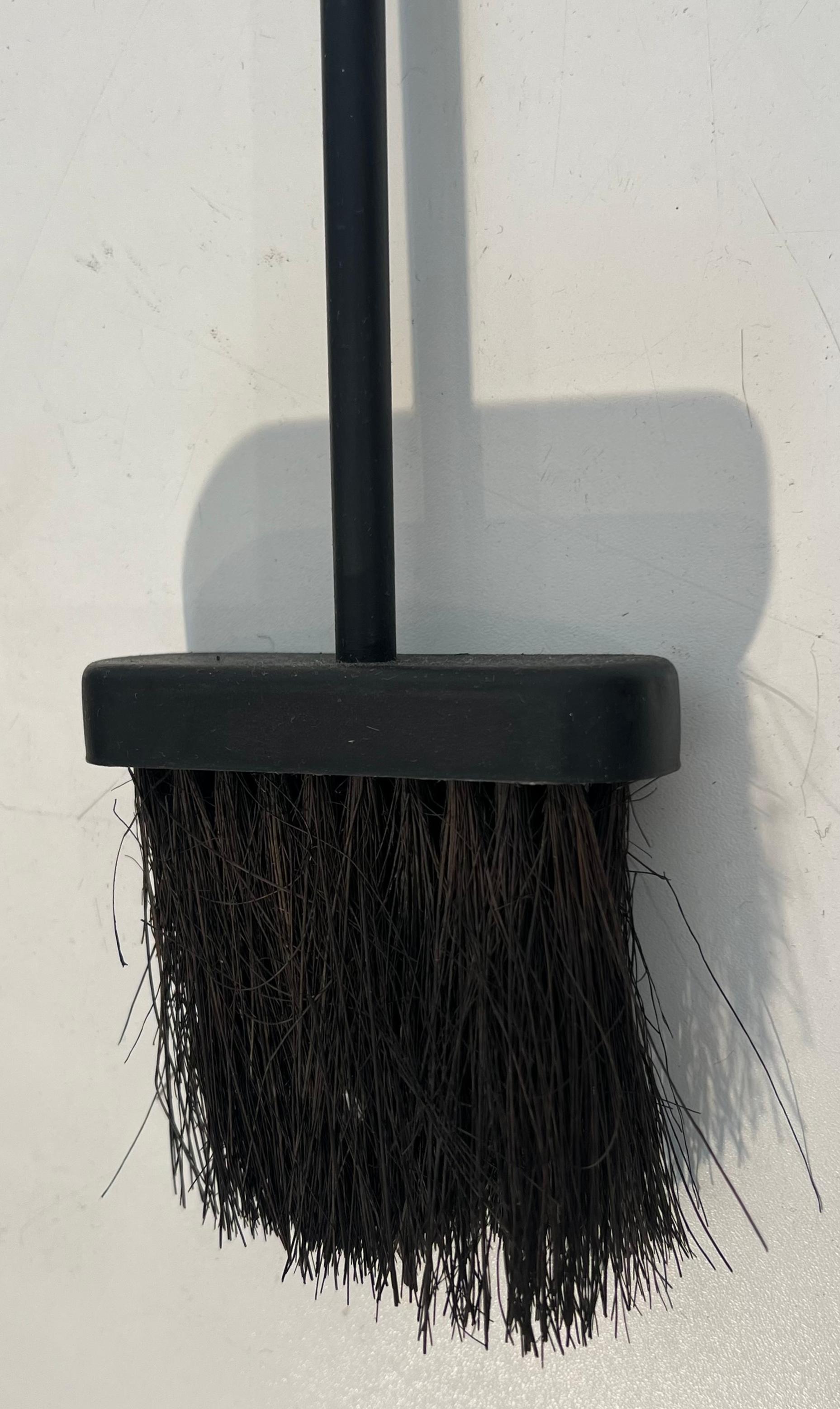 Black Lacquered and Brass Design Fireplace Tools on Stand For Sale 4