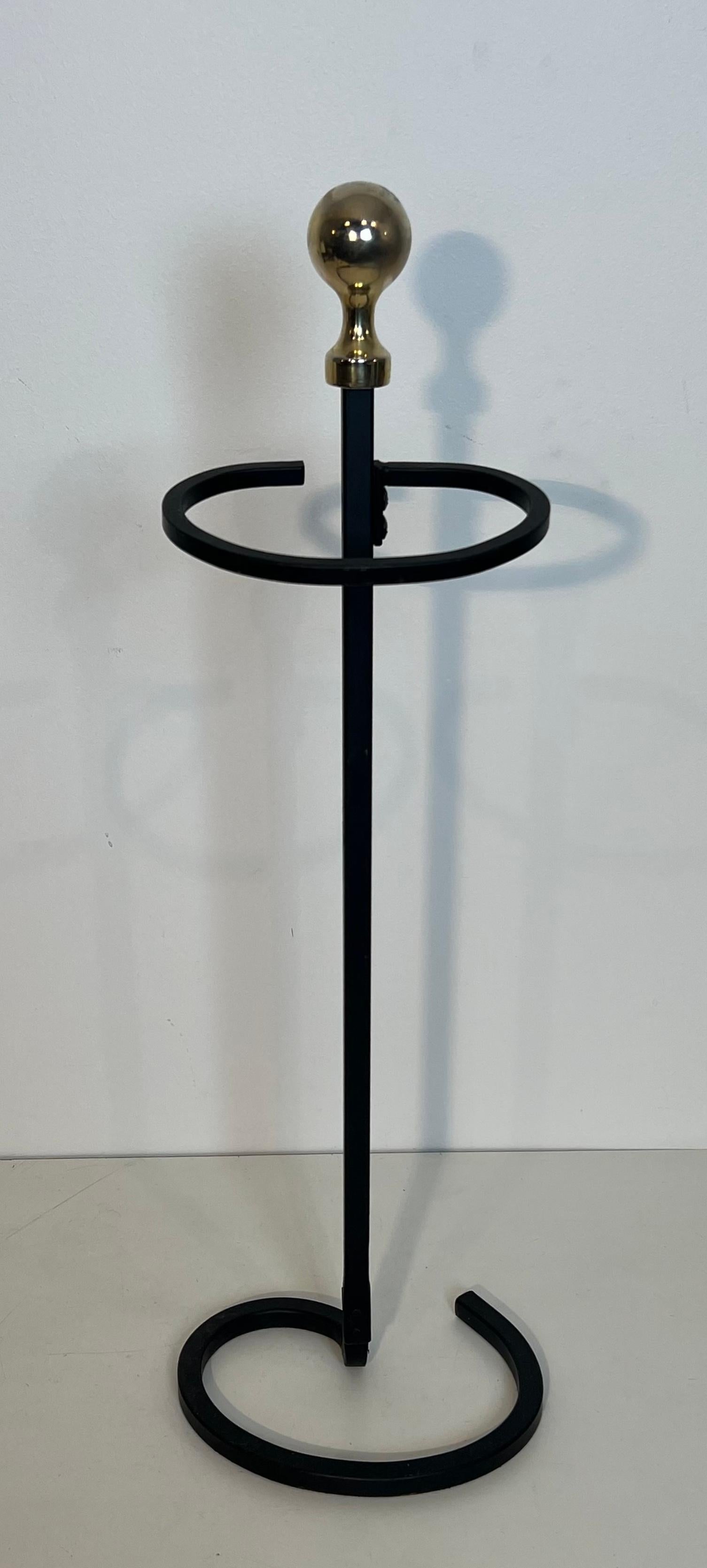 Black Lacquered and Brass Design Fireplace Tools on Stand For Sale 7