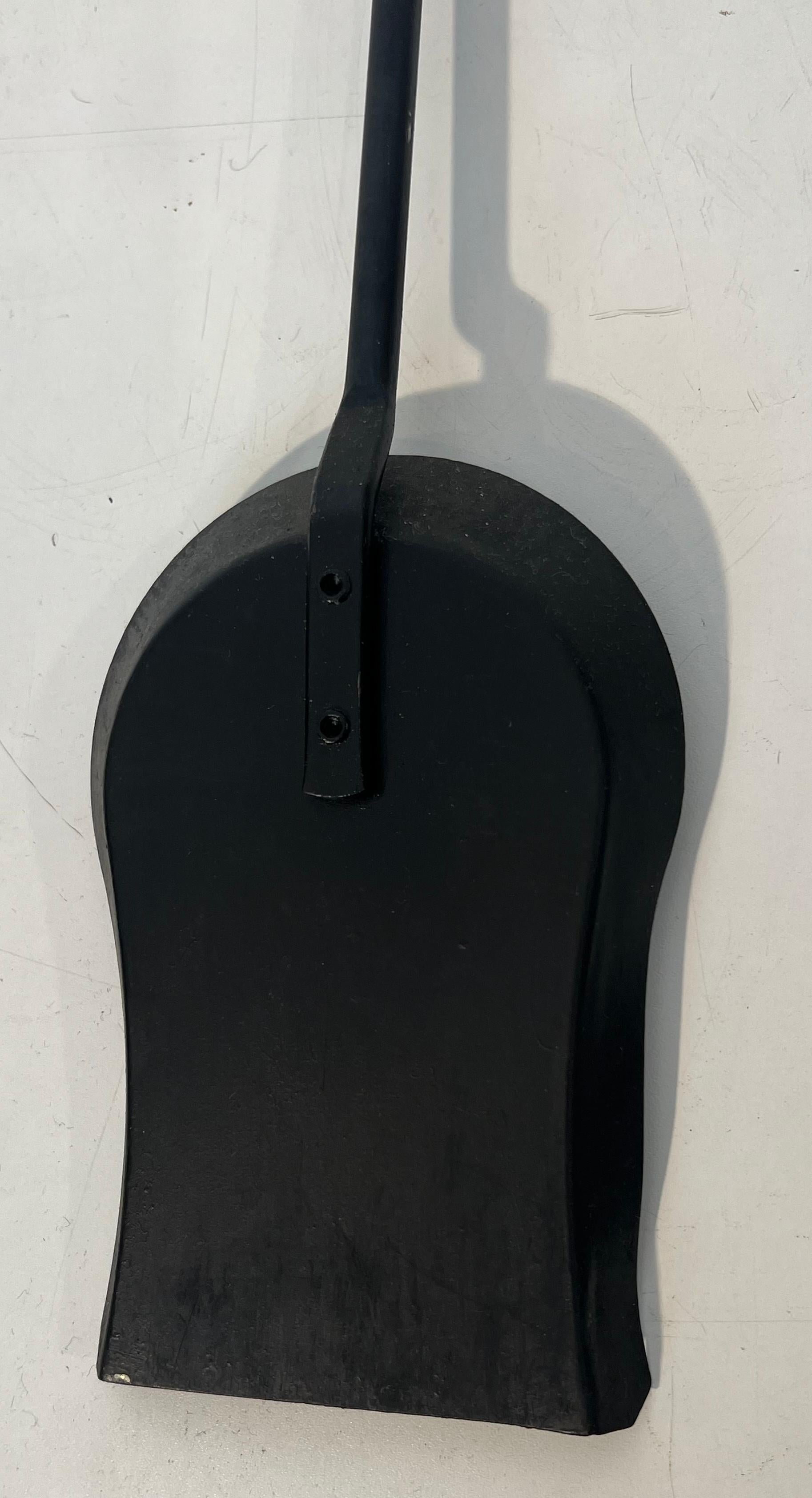 Black Lacquered and Brass Design Fireplace Tools on Stand For Sale 9