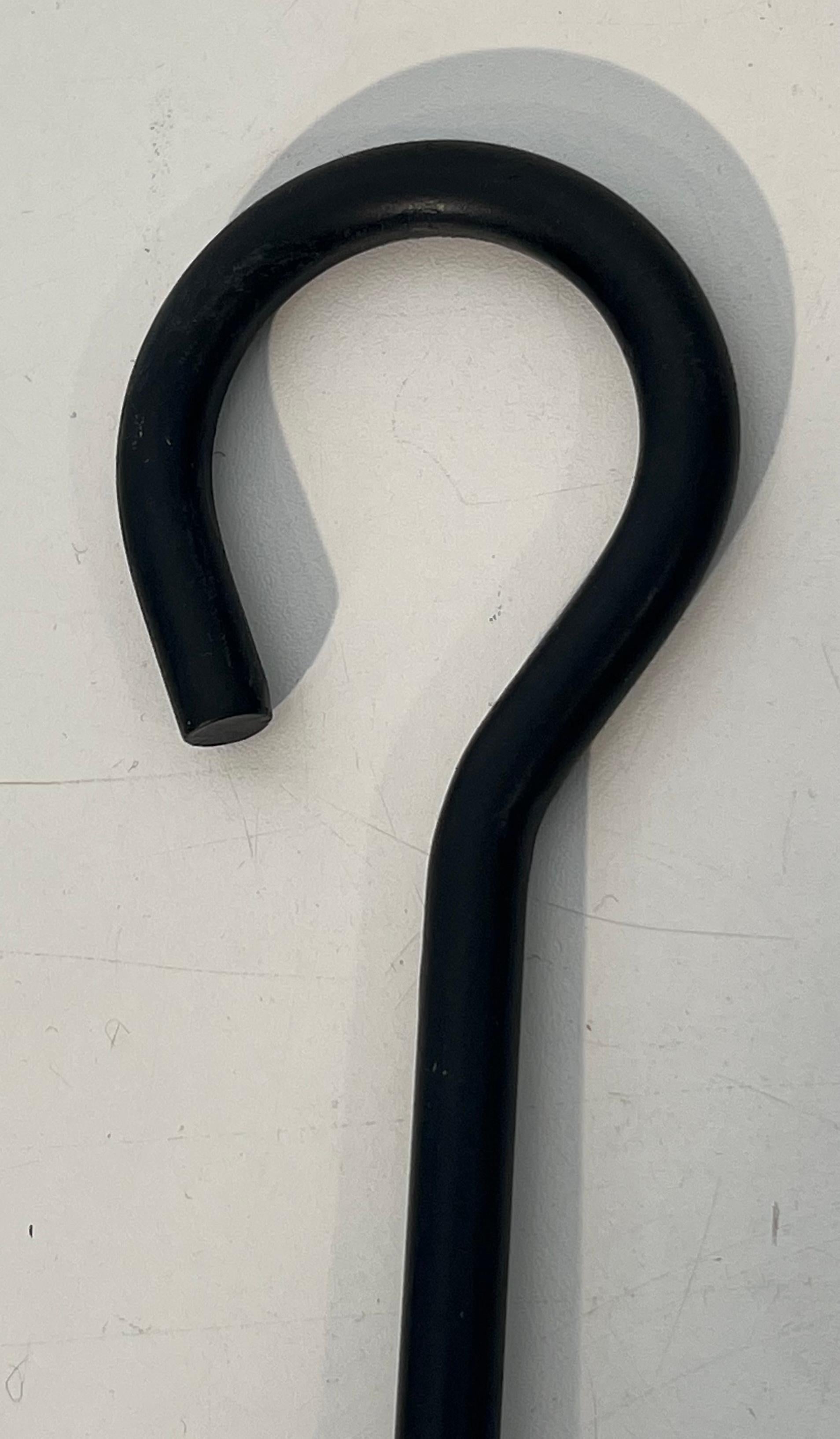 Metal Black Lacquered and Brass Design Fireplace Tools on Stand For Sale