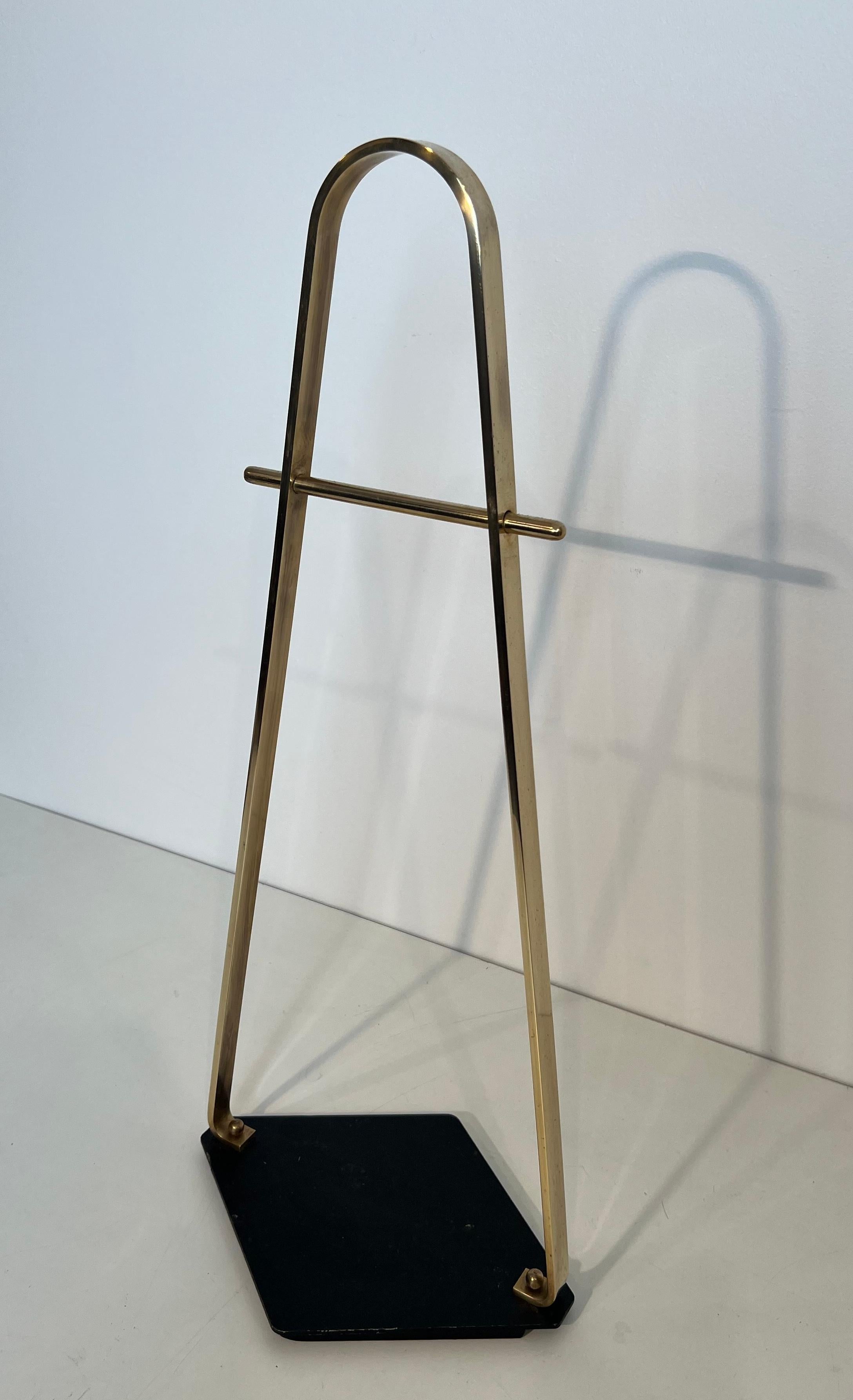 Metal Black Lacquered and Brass Design Fireplace Tools on Stand For Sale