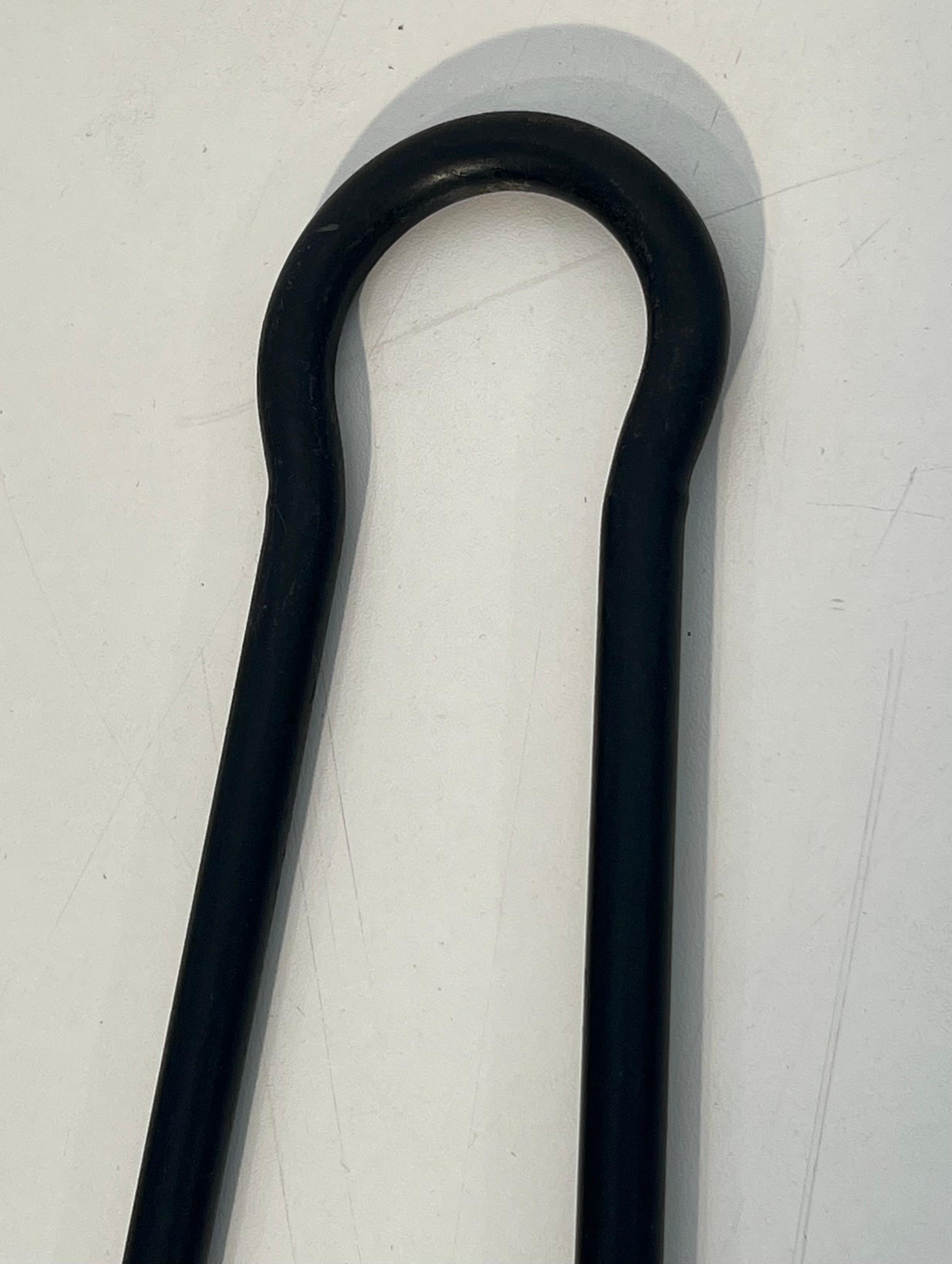 Black Lacquered and Brass Design Fireplace Tools on Stand For Sale 1