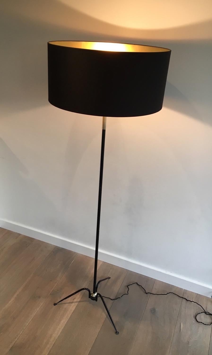 French Black Lacquered and Brass Design Floor Lamp in the Style of Lunel For Sale