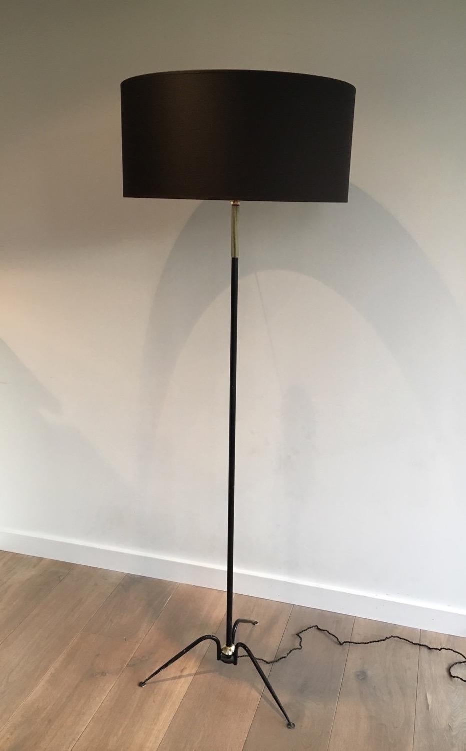 Mid-19th Century Black Lacquered and Brass Design Floor Lamp, French, circa 1950 For Sale