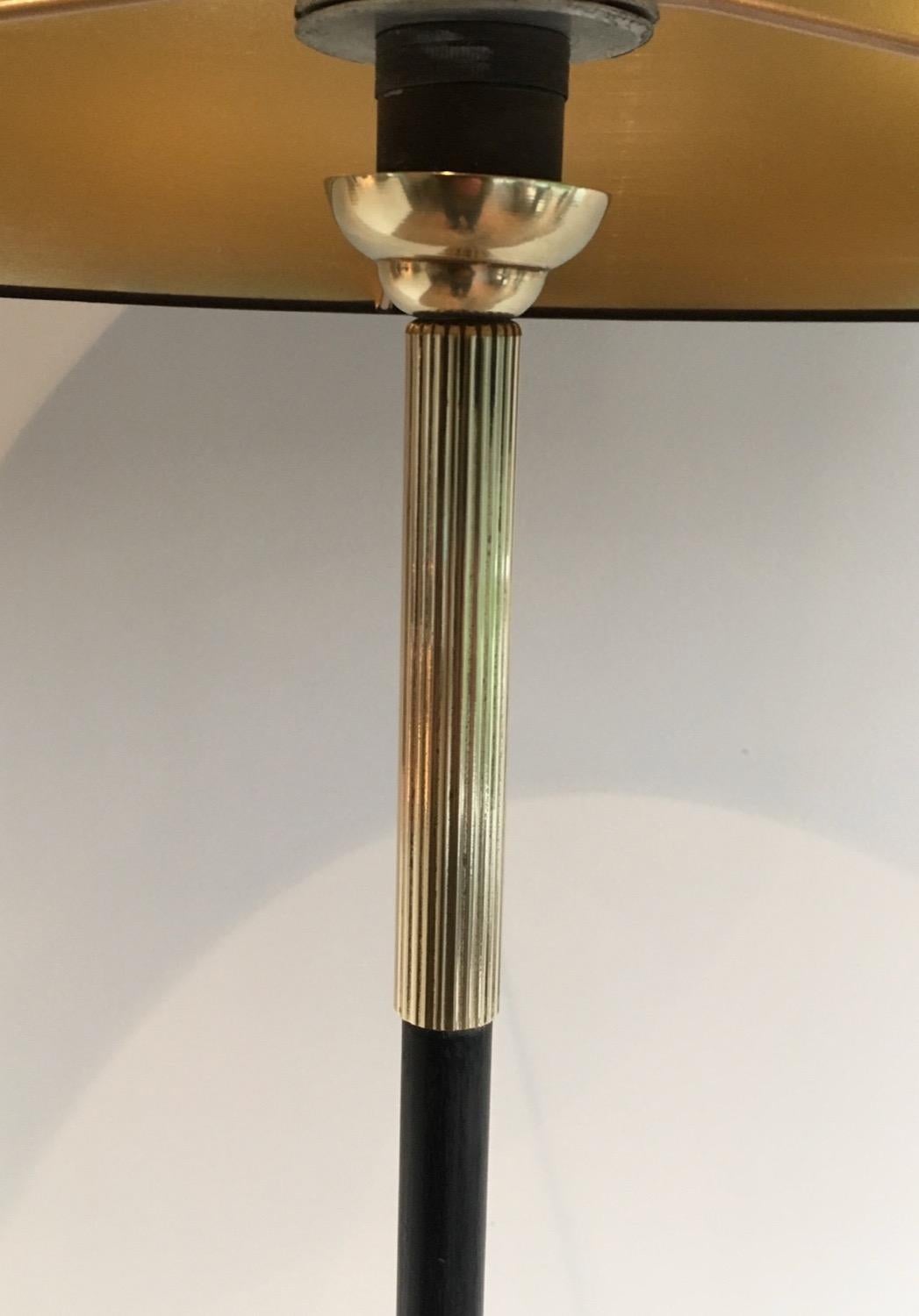 Metal Black Lacquered and Brass Design Floor Lamp, French, circa 1950 For Sale