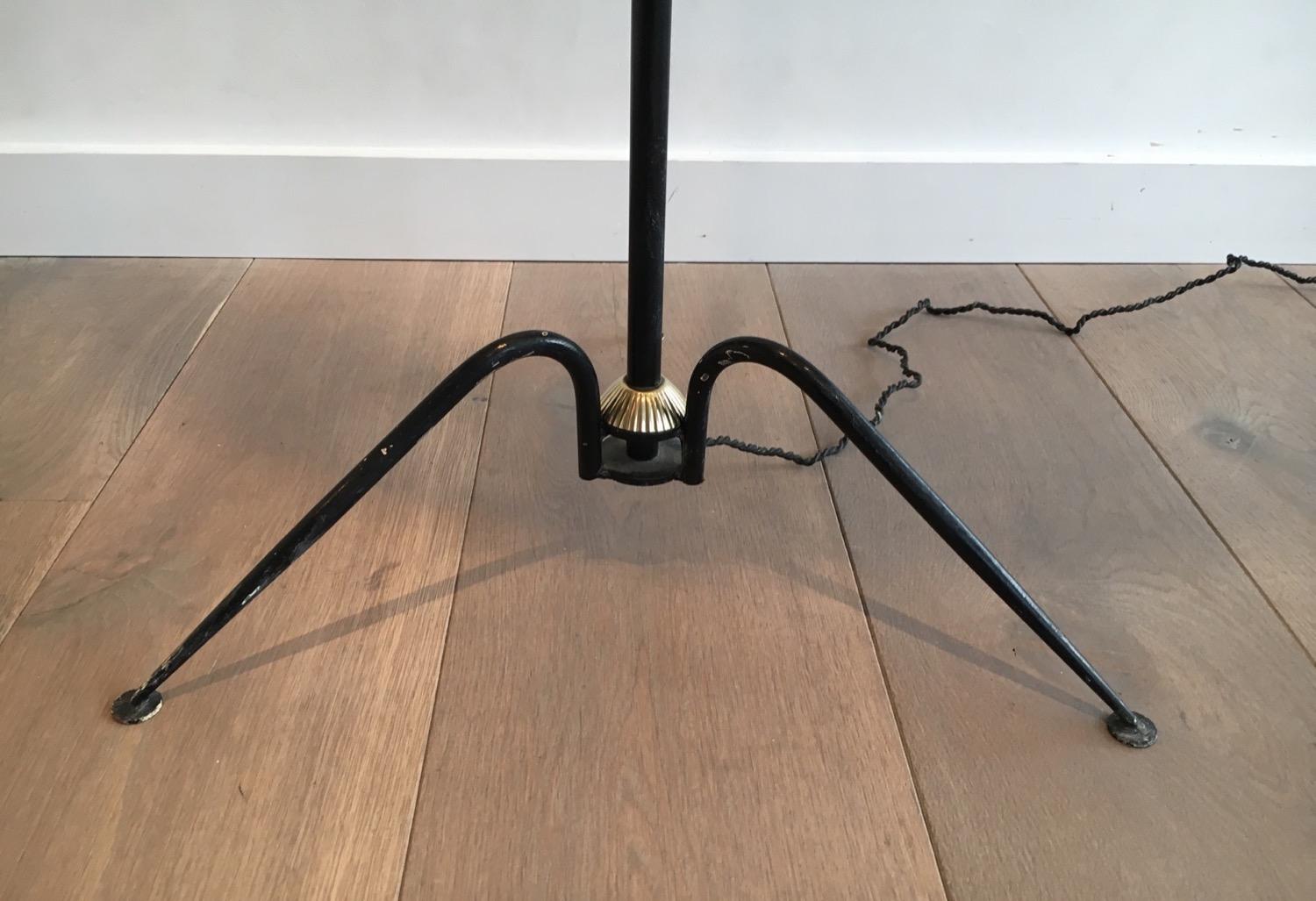Metal Black Lacquered and Brass Design Floor Lamp in the Style of Lunel For Sale