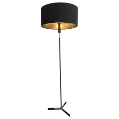 Black Lacquered and Brass Design Floor Lamp, French, circa 1950
