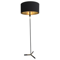 Vintage Black Lacquered and Brass Design Floor Lamp, French, circa 1950