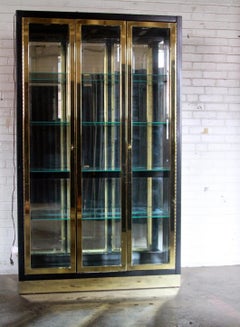 Black Lacquered and Brass Display Cabinets by Henredon