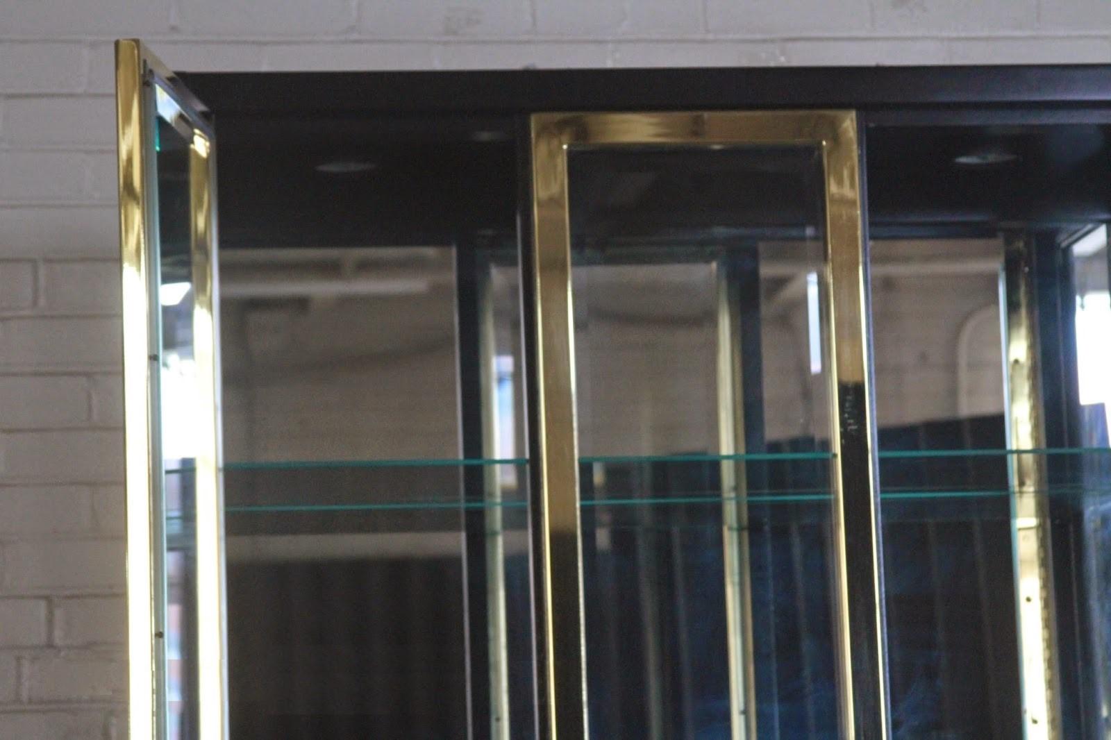 American Black Lacquered and Brass Display Cabinets by Henredon