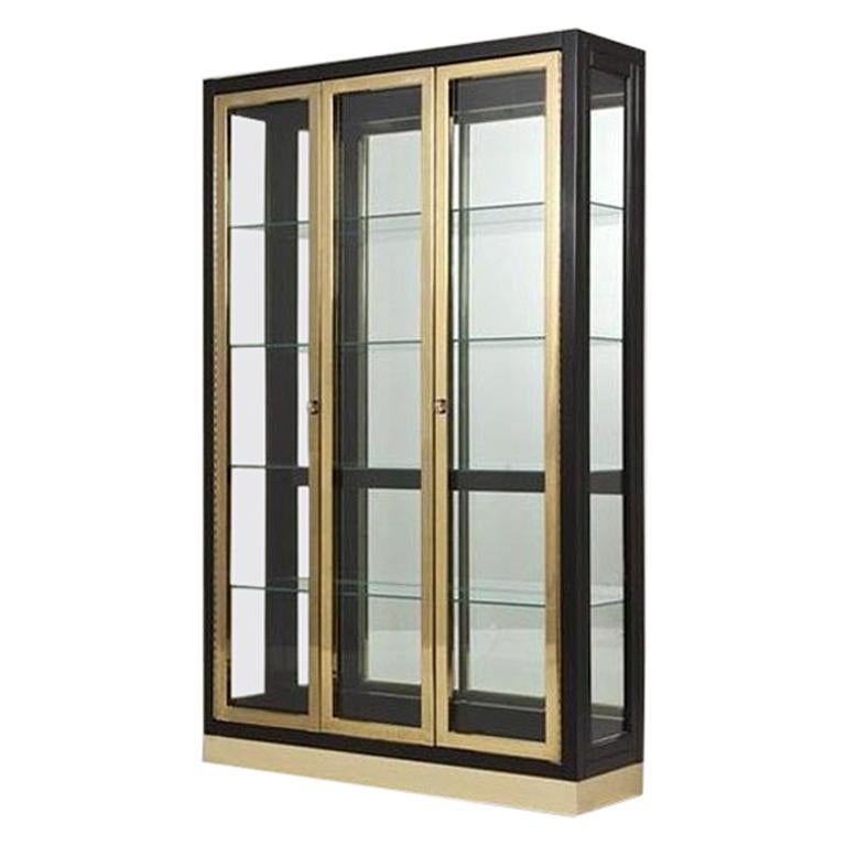 Black Lacquered and Brass Display Cabinets by Henredon