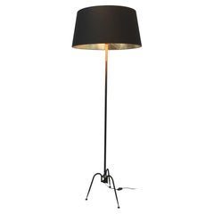 Black Lacquered and Brass Floor Lamp by Lunel