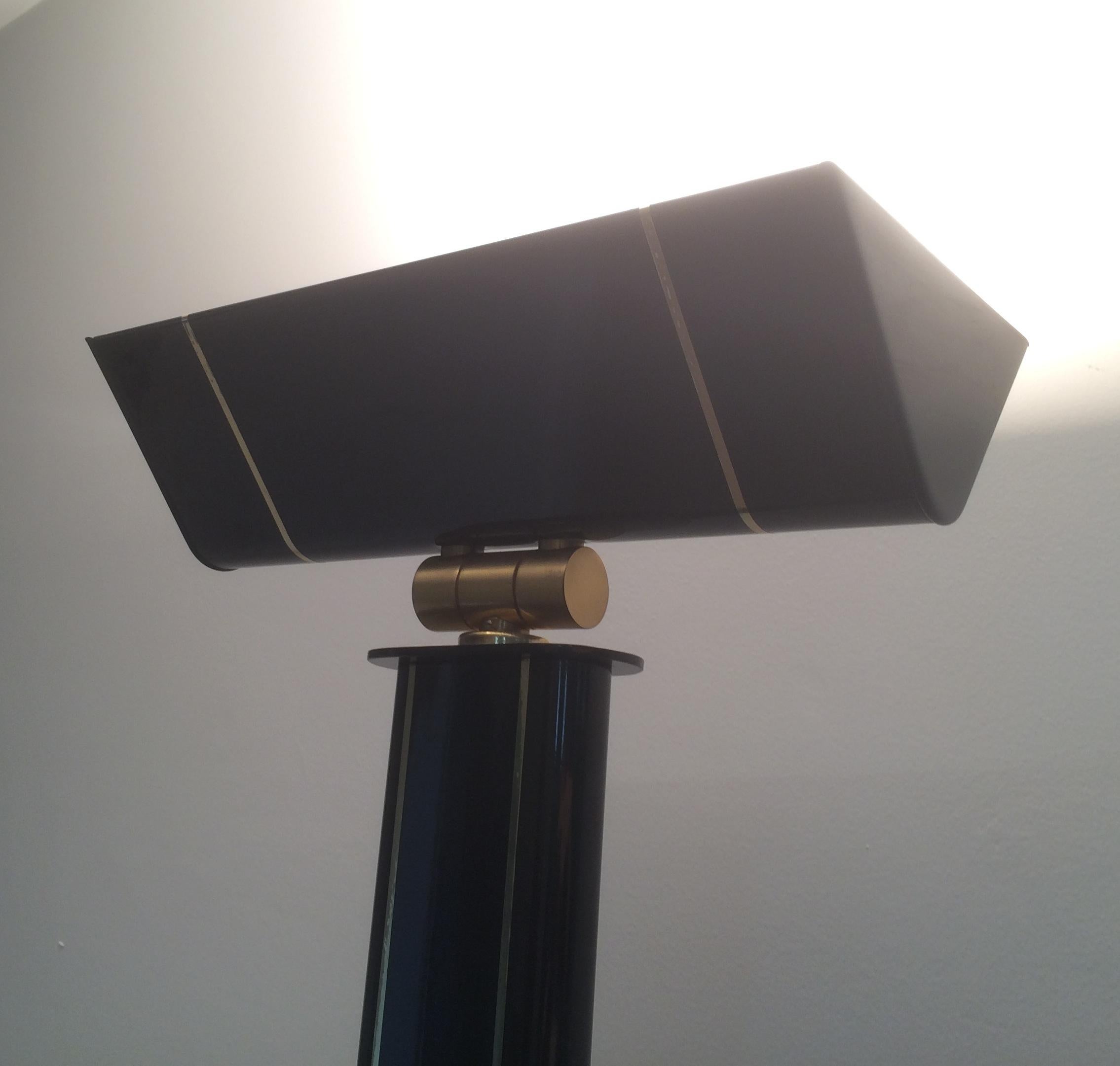 Black Lacquered and Brass Floor Lamp, French Work, Circa 1970 For Sale 4