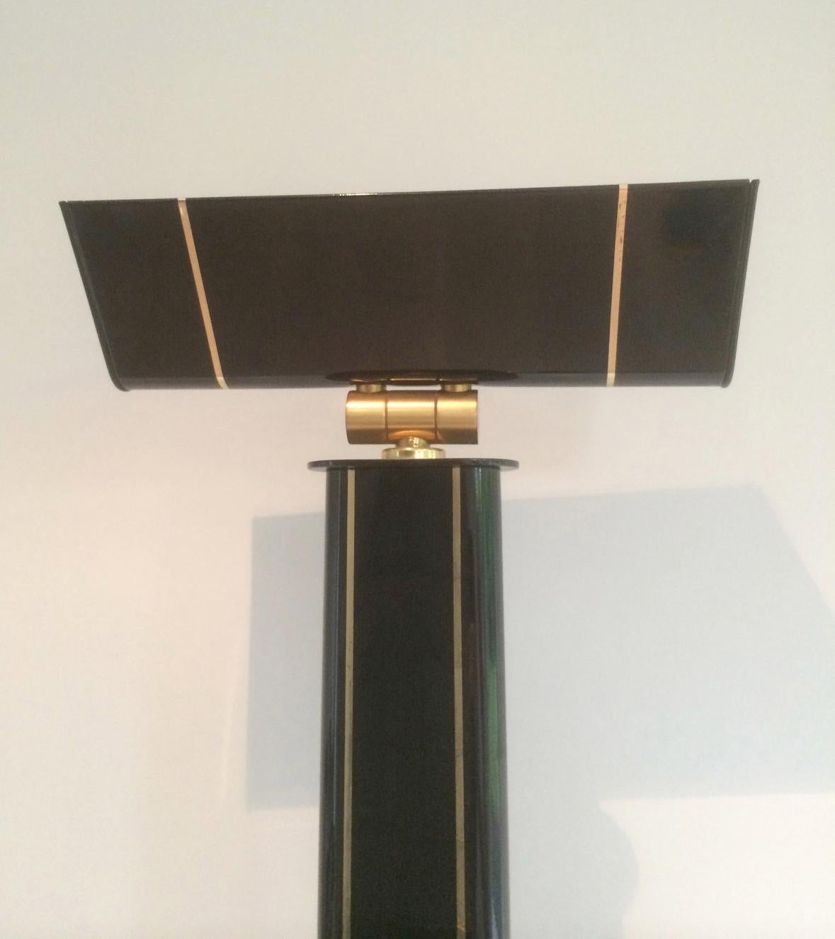 Black Lacquered and Brass Floor Lamp, French Work, Circa 1970 For Sale 8