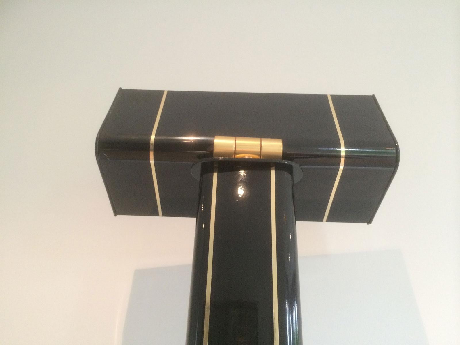 Black Lacquered and Brass Floor Lamp, French Work, Circa 1970 For Sale 10