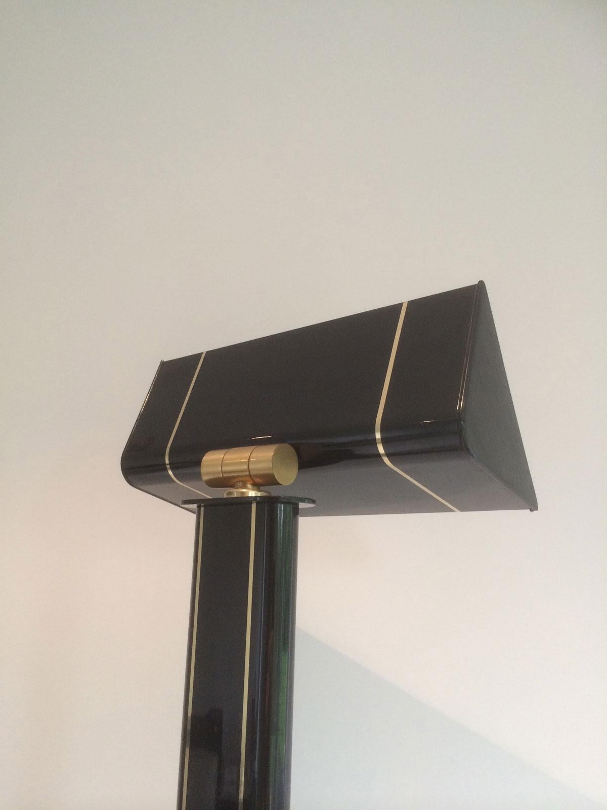 Black Lacquered and Brass Floor Lamp, French Work, Circa 1970 For Sale 11