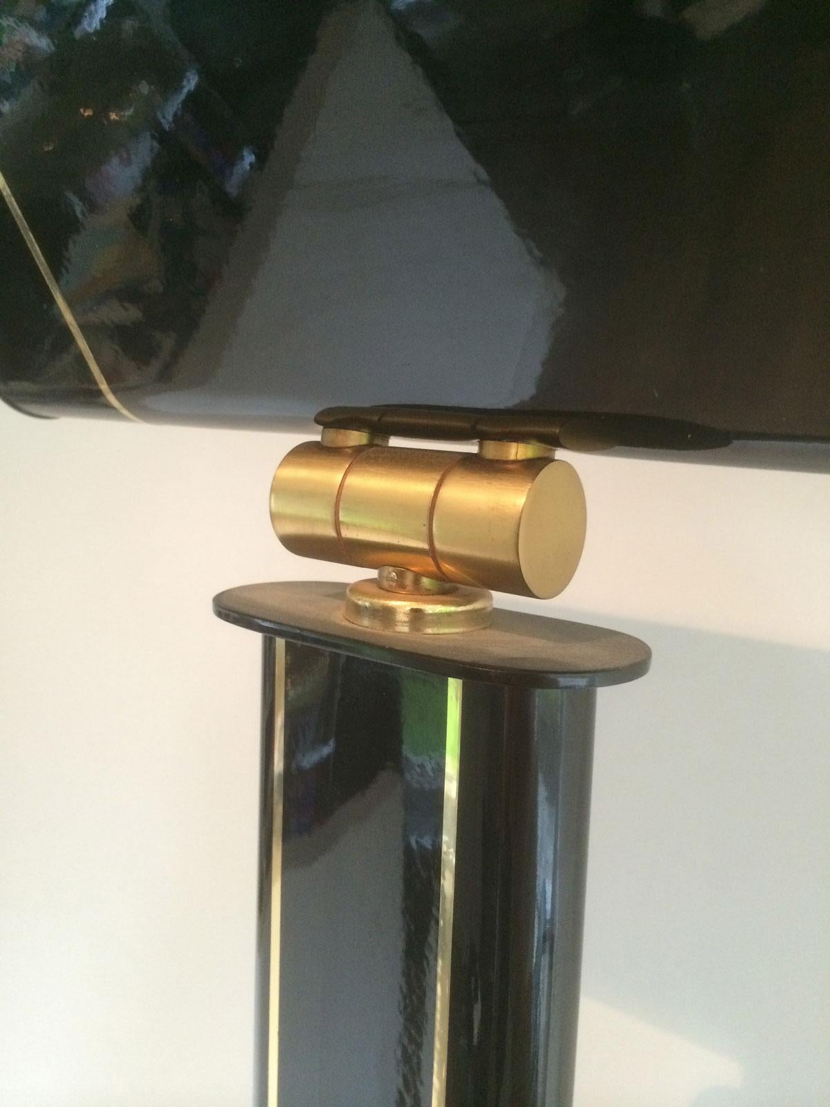 Black Lacquered and Brass Floor Lamp, French Work, Circa 1970 For Sale 13