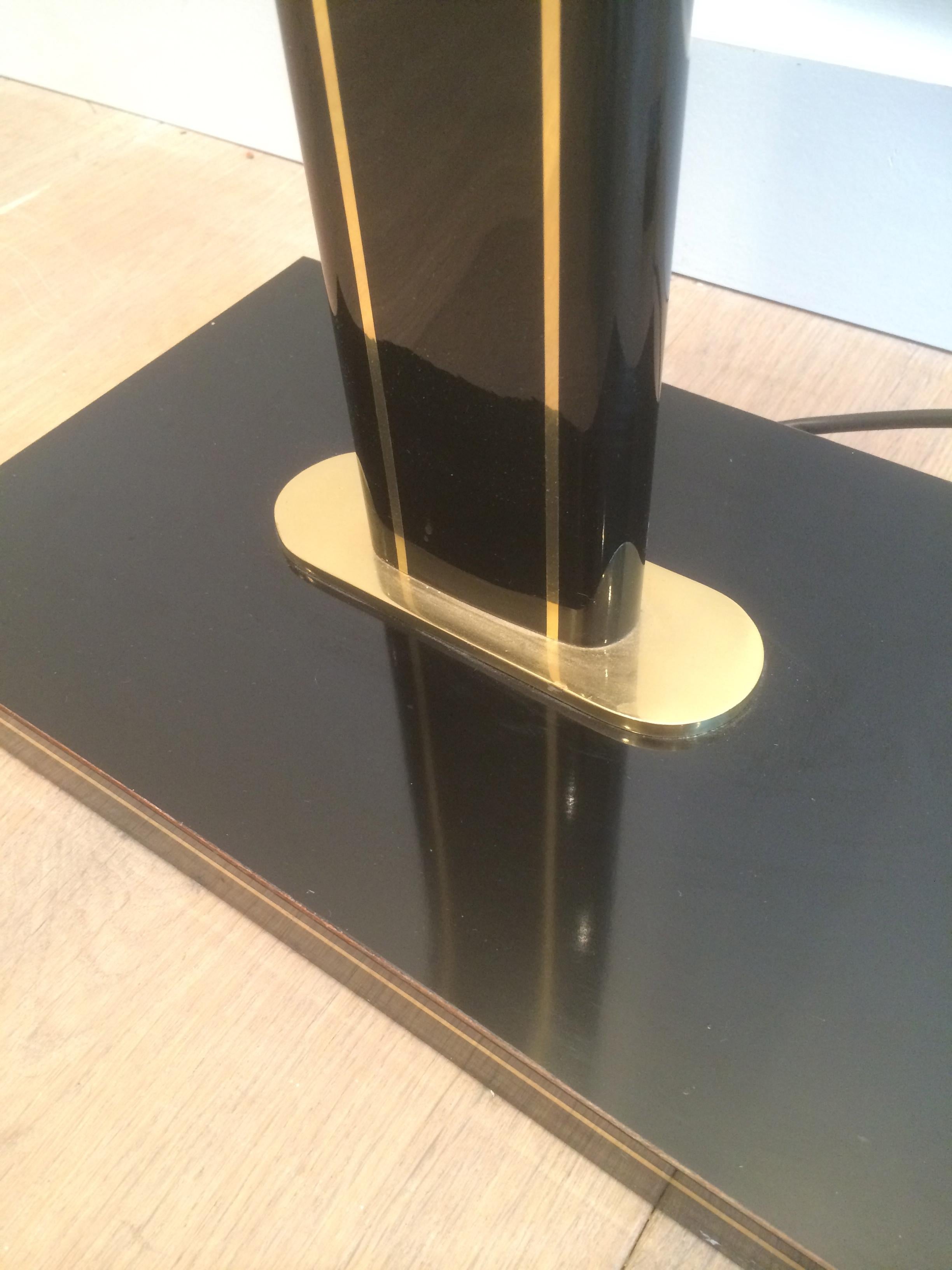 Black Lacquered and Brass Floor Lamp, French Work, Circa 1970 For Sale 1