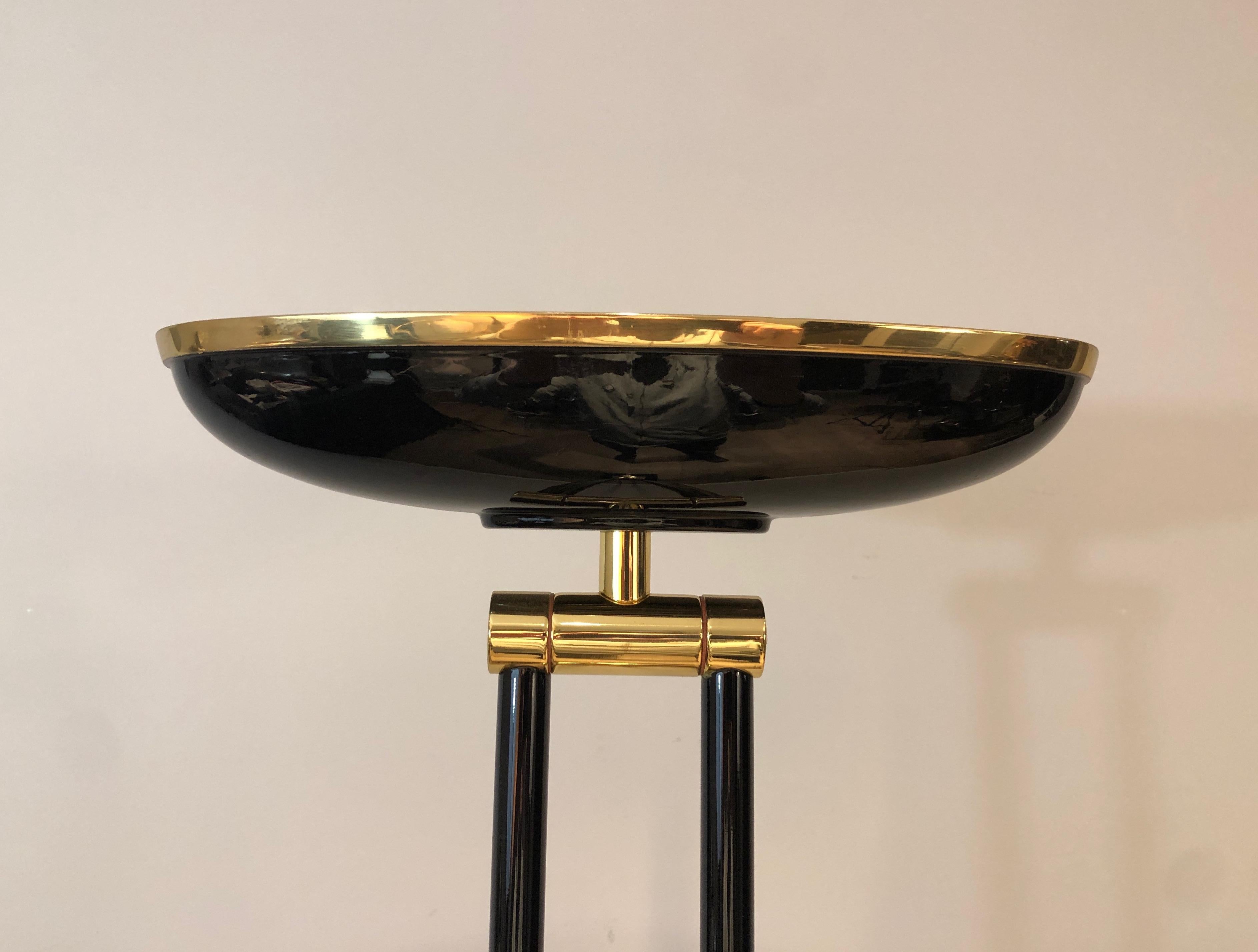Late 20th Century Black Lacquered and Brass Halogen Floor Lamp, French Work, circa 1970 For Sale