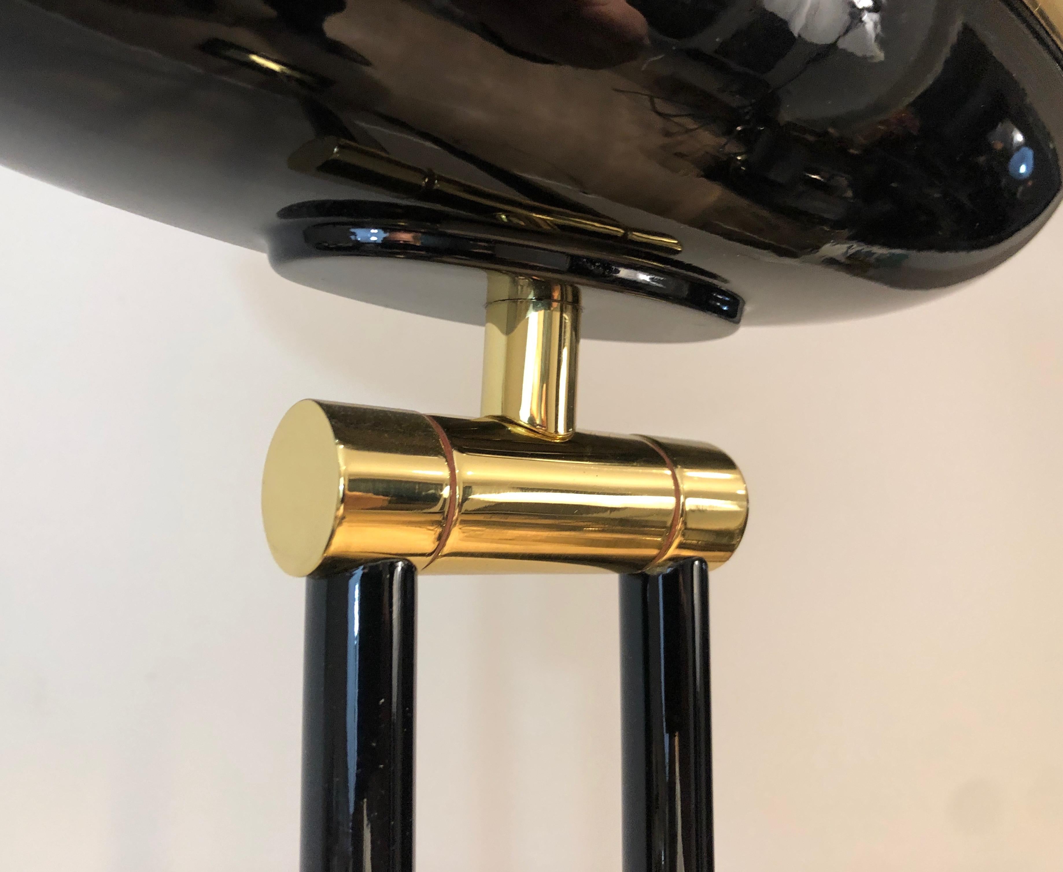Metal Black Lacquered and Brass Halogen Floor Lamp, French Work, circa 1970 For Sale