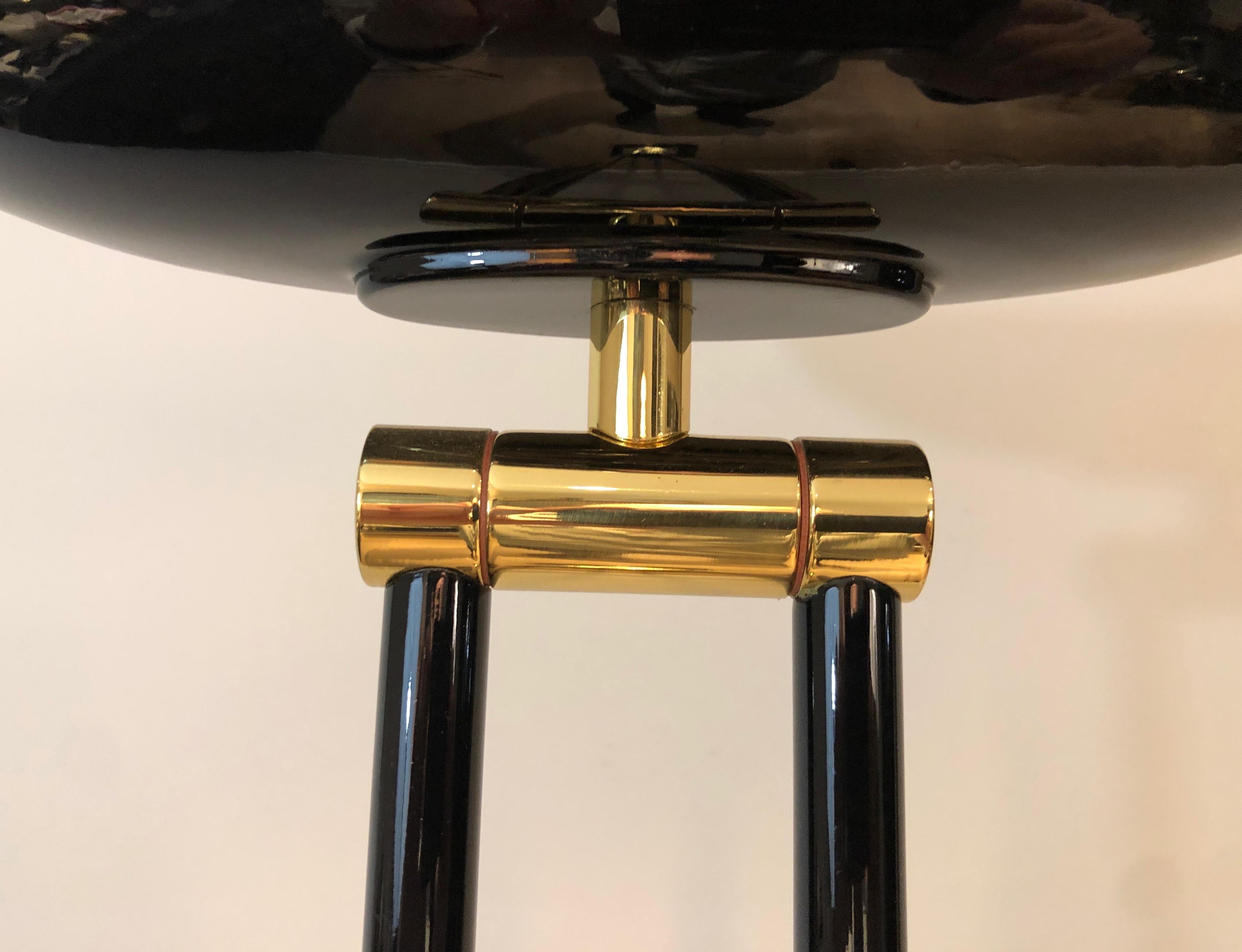 Black Lacquered and Brass Halogen Floor Lamp, French Work, circa 1970 For Sale 1