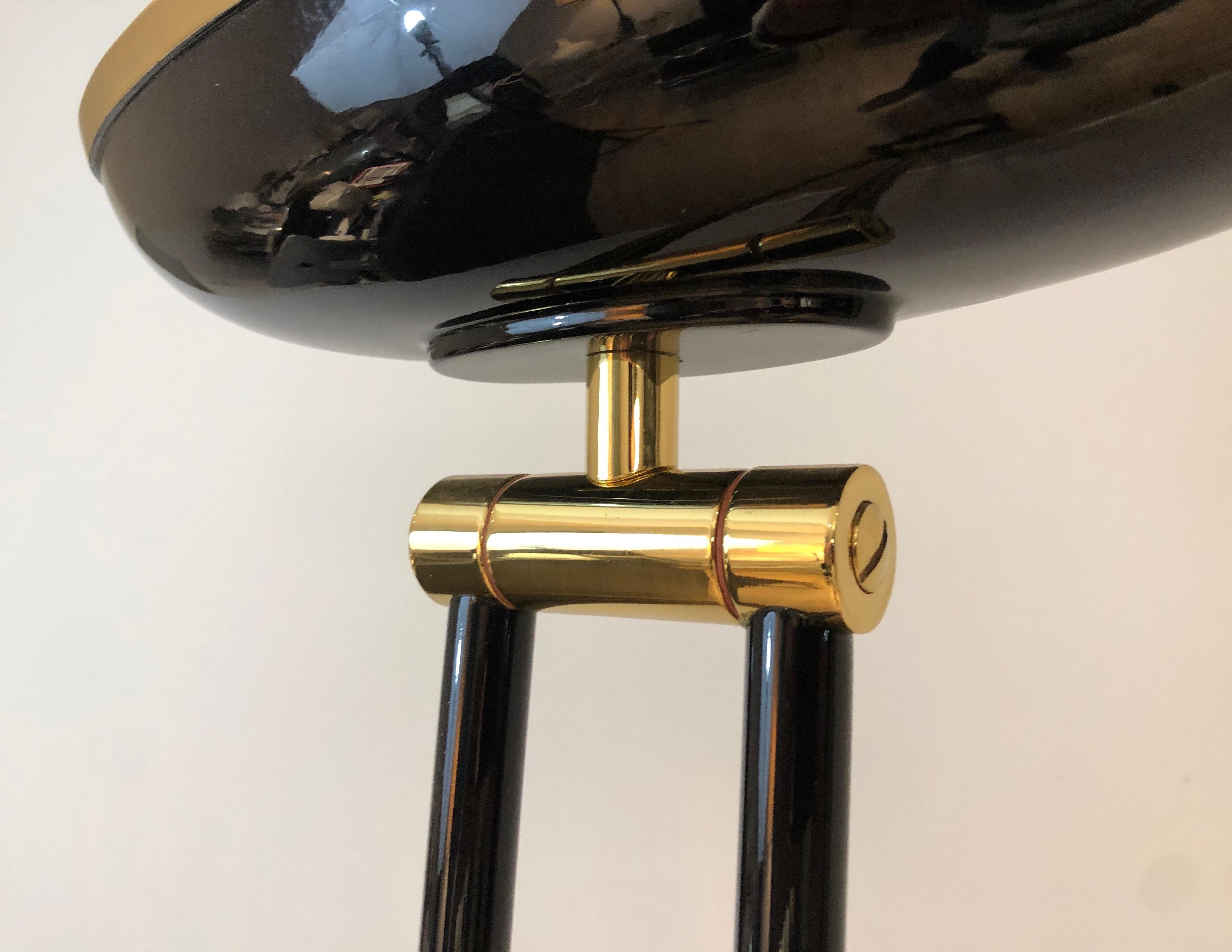 Black Lacquered and Brass Halogen Floor Lamp, French Work, circa 1970 For Sale 2
