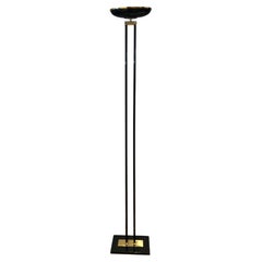 Vintage Black Lacquered and Brass Halogen Floor Lamp, French Work, circa 1970