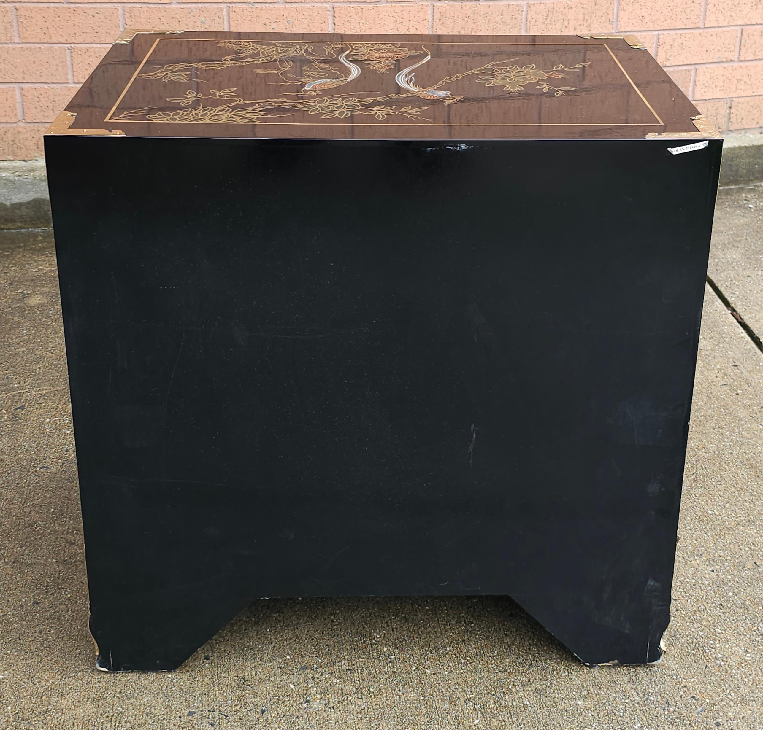 Black Lacquered and Brass Mounted Chinoiserie Decorated Side Cabinet For Sale 5