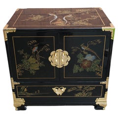 Black Lacquered and Brass Mounted Chinoiserie Decorated Side Cabinet