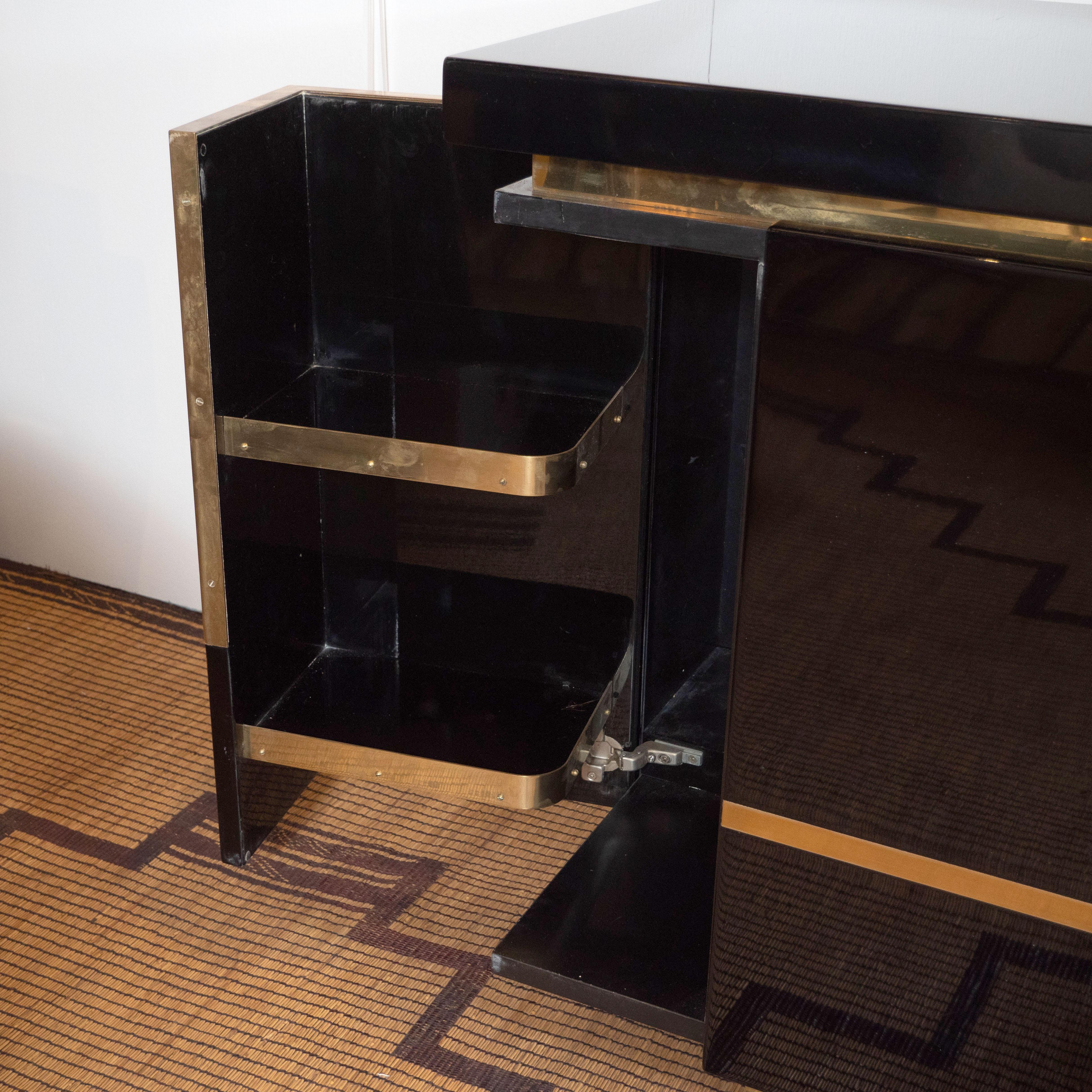 Black Lacquered and Brass Sideboard Credenza by Jean Claude Mahey, France, 1970 4