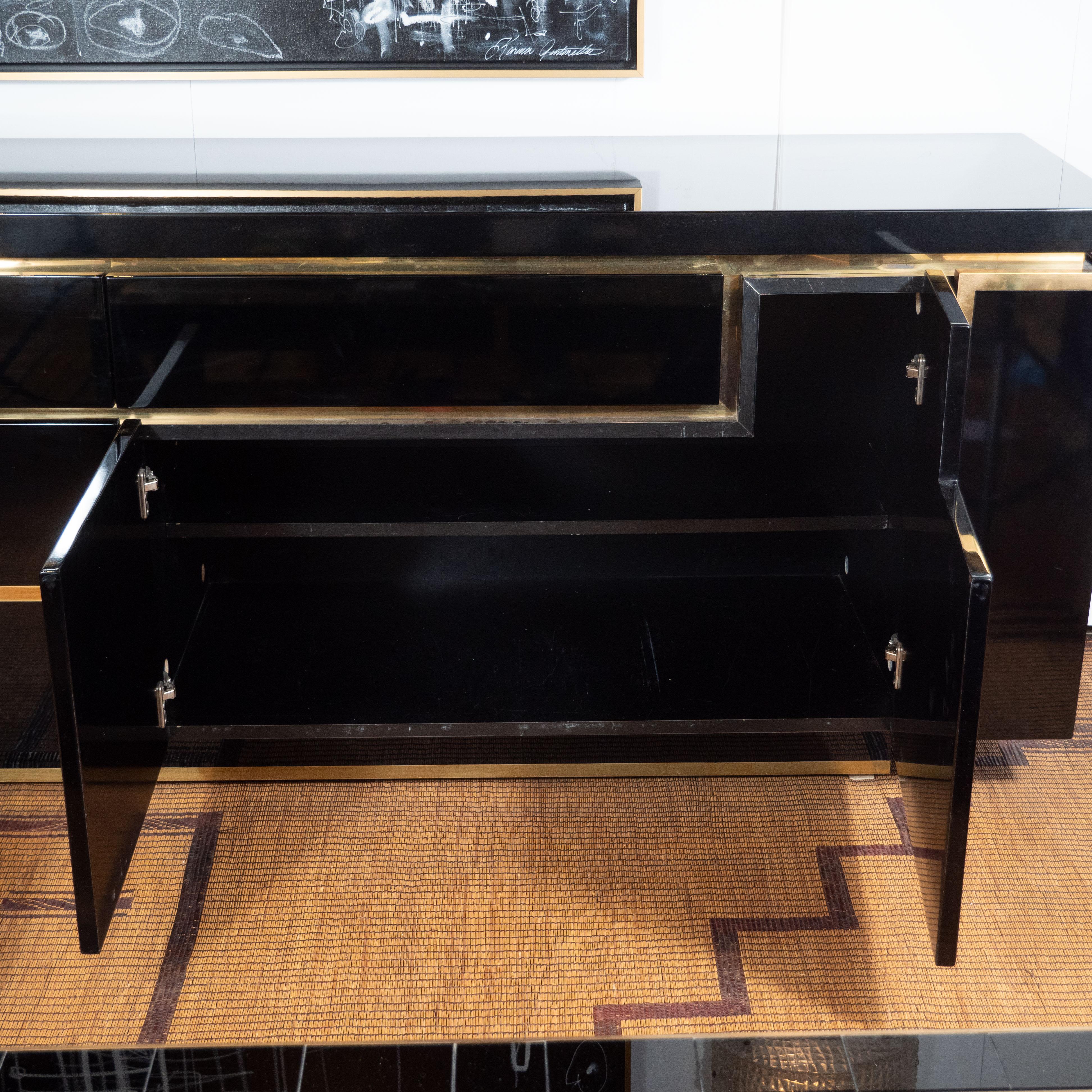 Black Lacquered and Brass Sideboard Credenza by Jean Claude Mahey, France, 1970 5