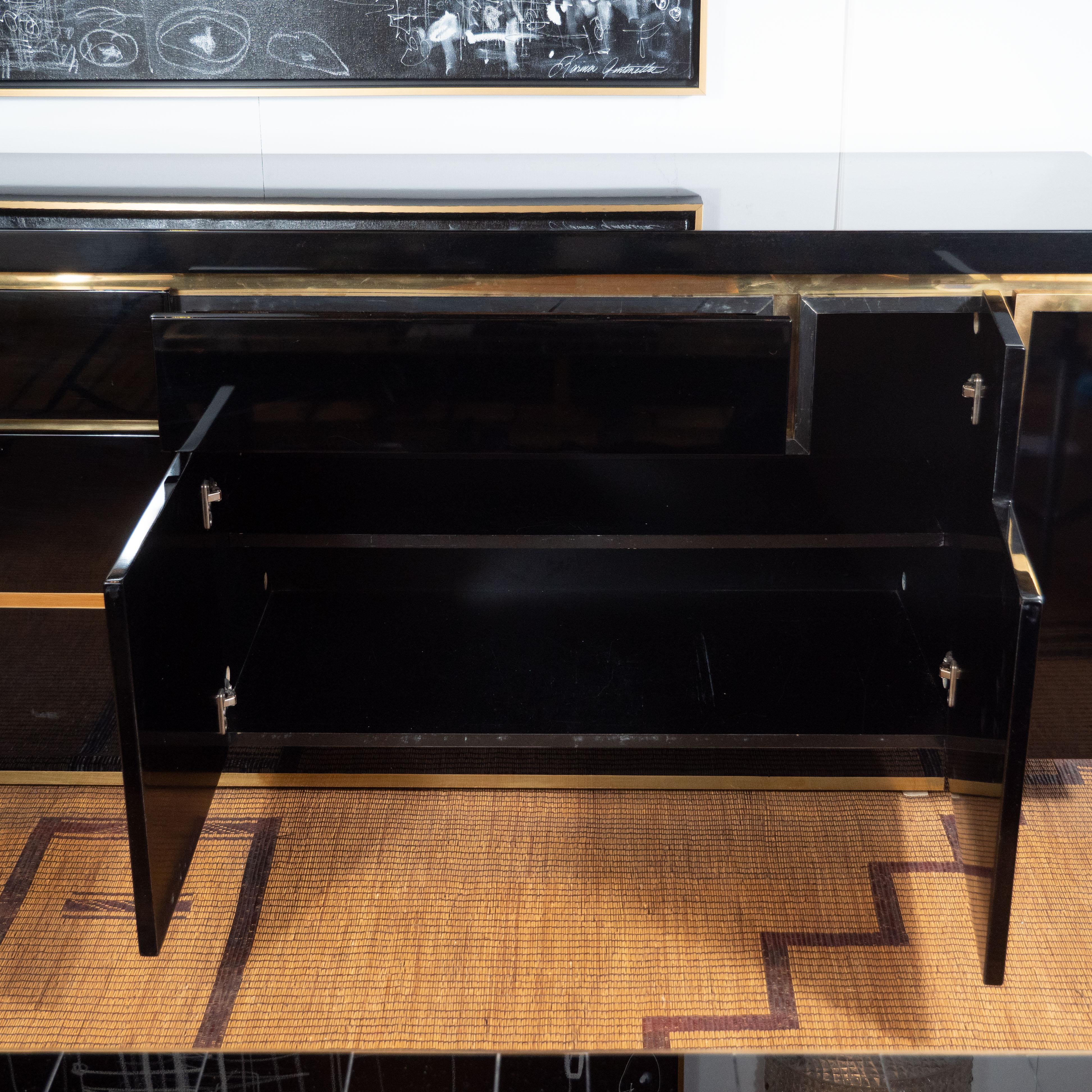 Black Lacquered and Brass Sideboard Credenza by Jean Claude Mahey, France, 1970 6