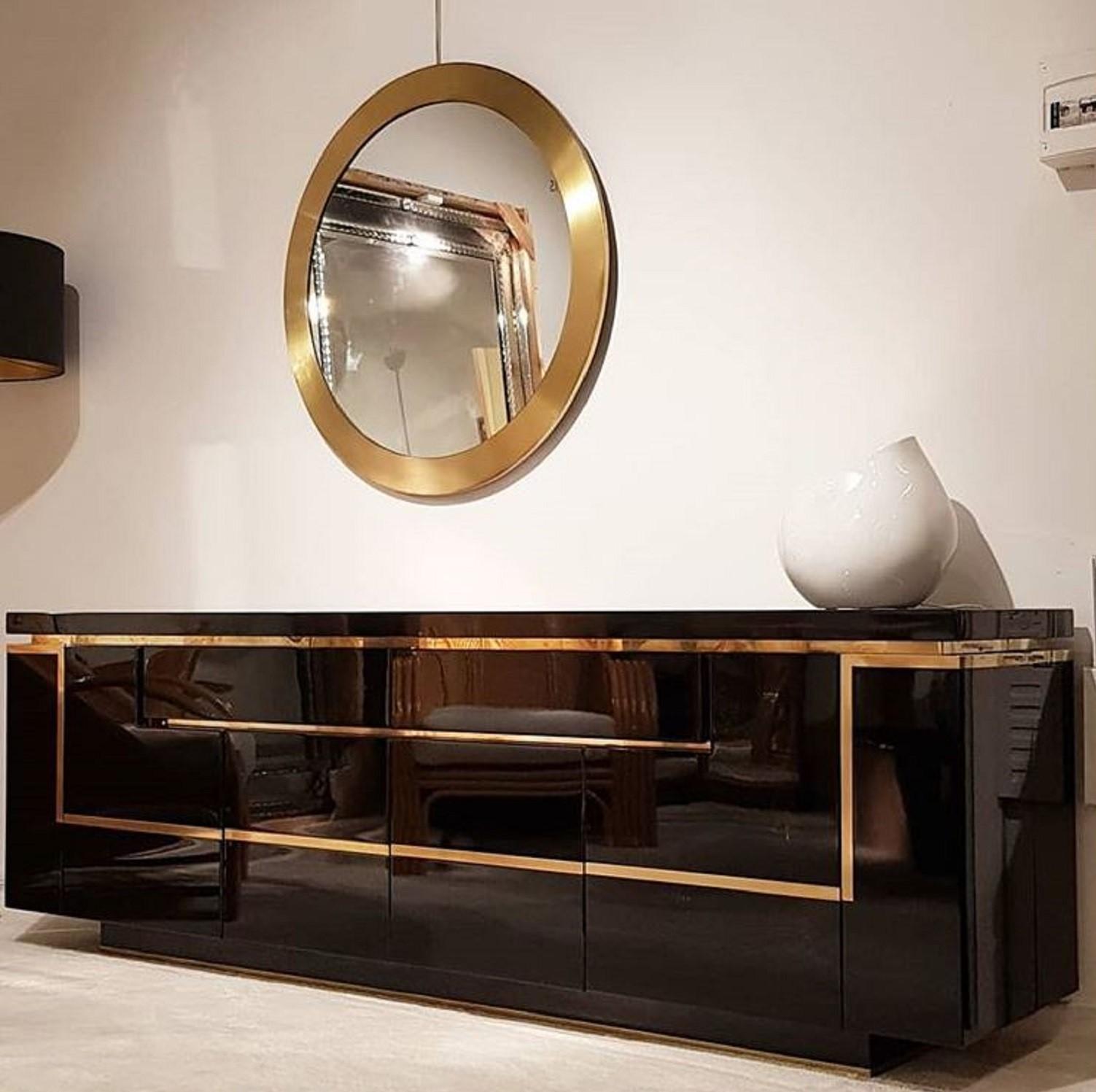 Black Lacquered and Brass Sideboard Credenza by Jean Claude Mahey, France, 1970 8