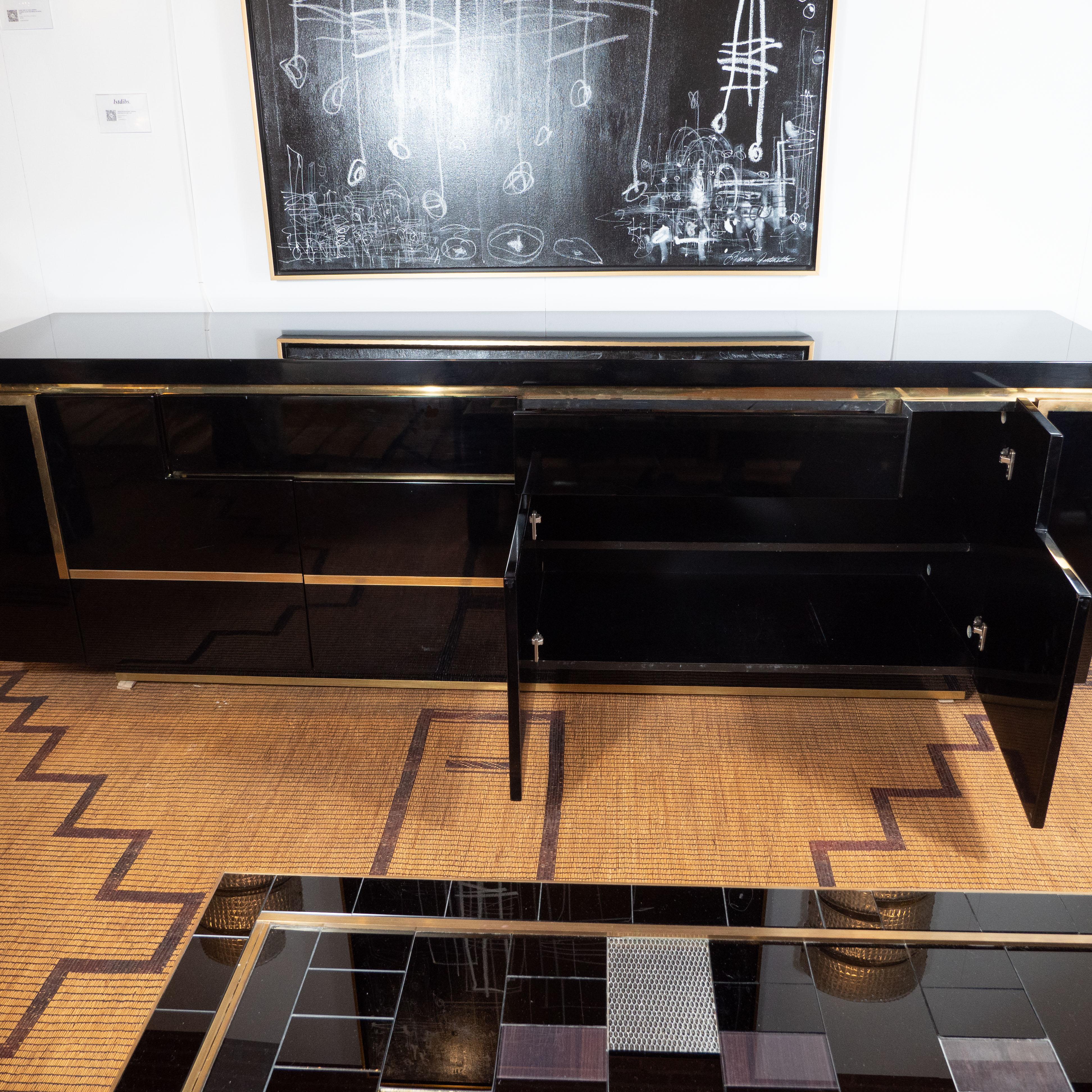 Black Lacquered and Brass Sideboard Credenza by Jean Claude Mahey, France, 1970 7