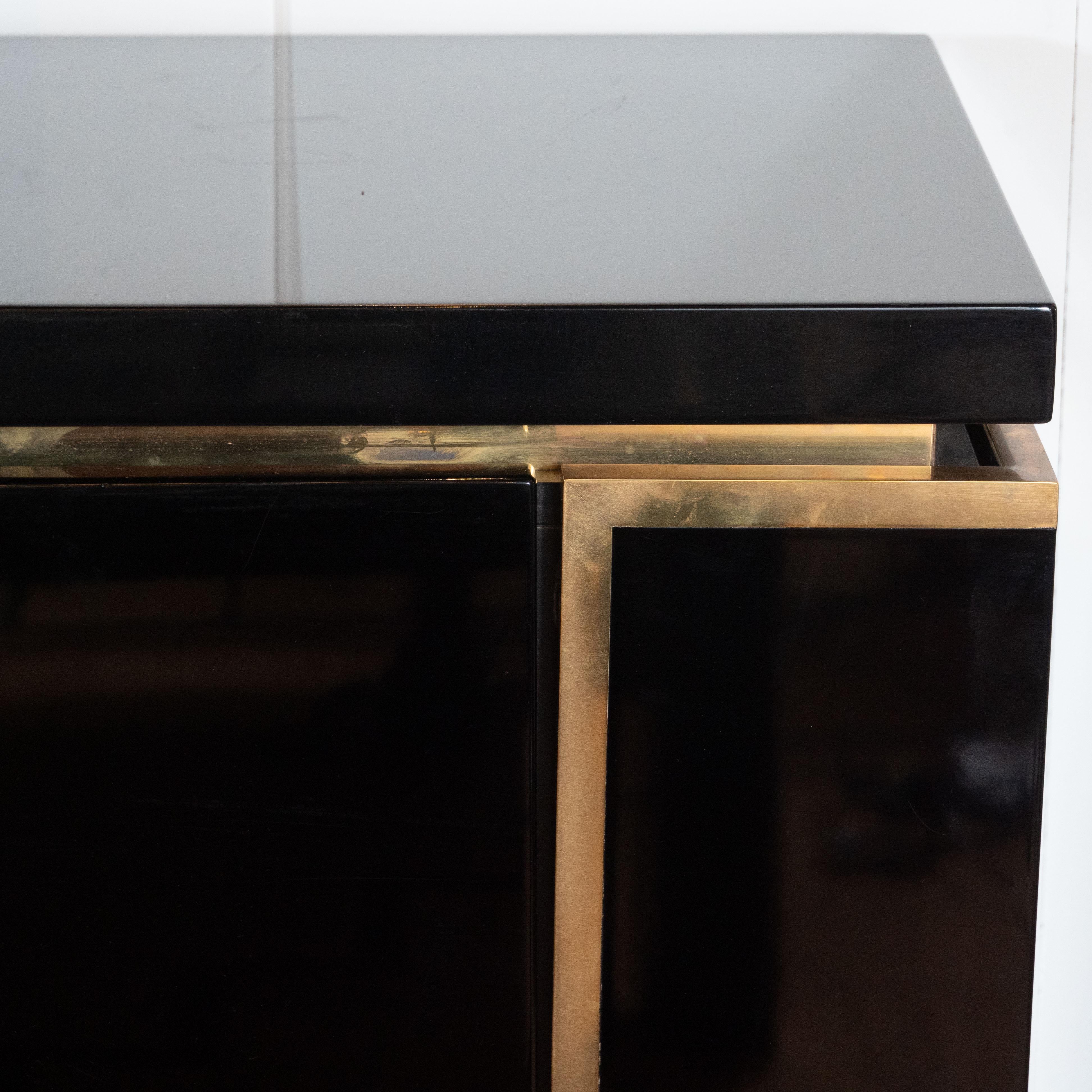 Black Lacquered and Brass Sideboard Credenza by Jean Claude Mahey, France, 1970 In Excellent Condition In New York, NY