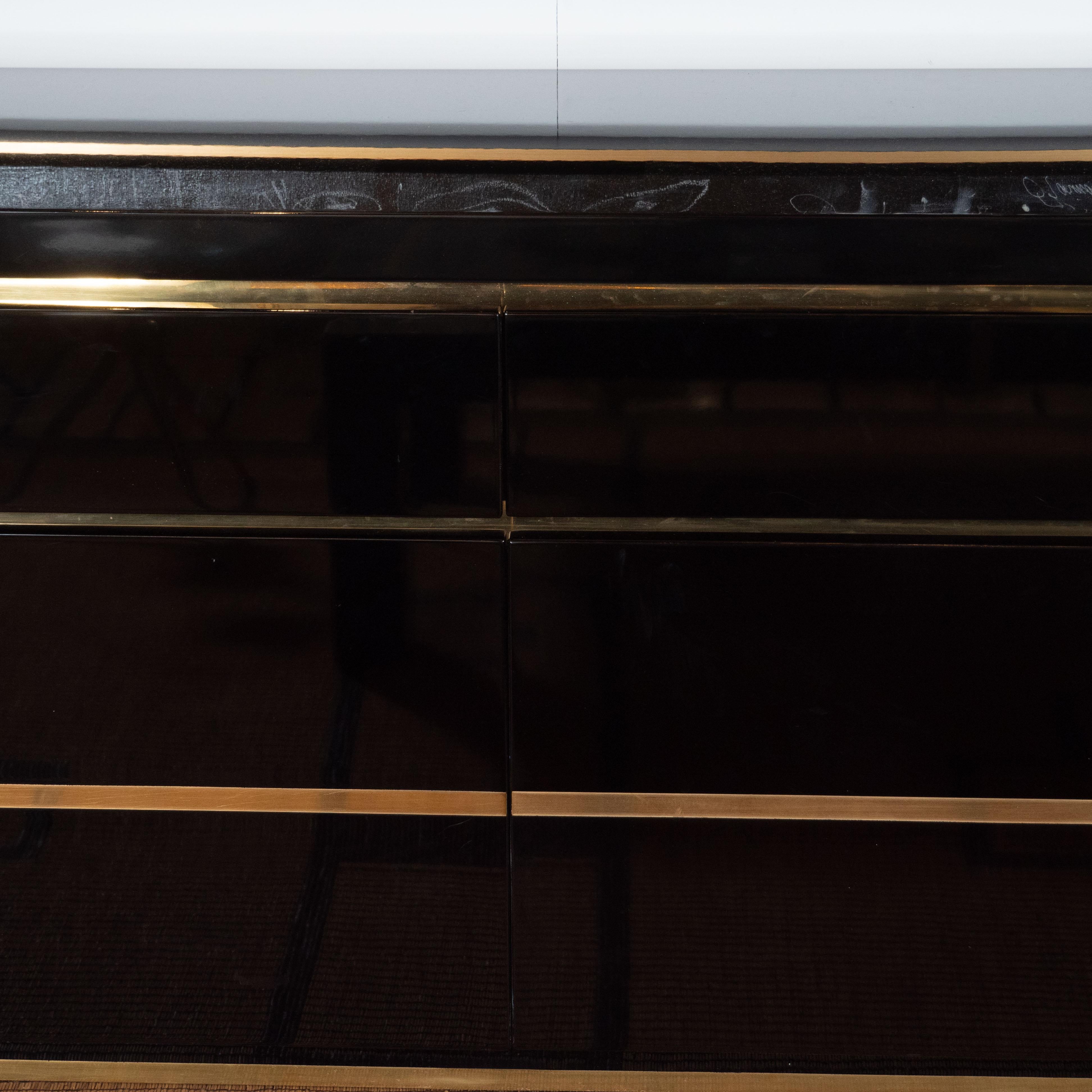 20th Century Black Lacquered and Brass Sideboard Credenza by Jean Claude Mahey, France, 1970