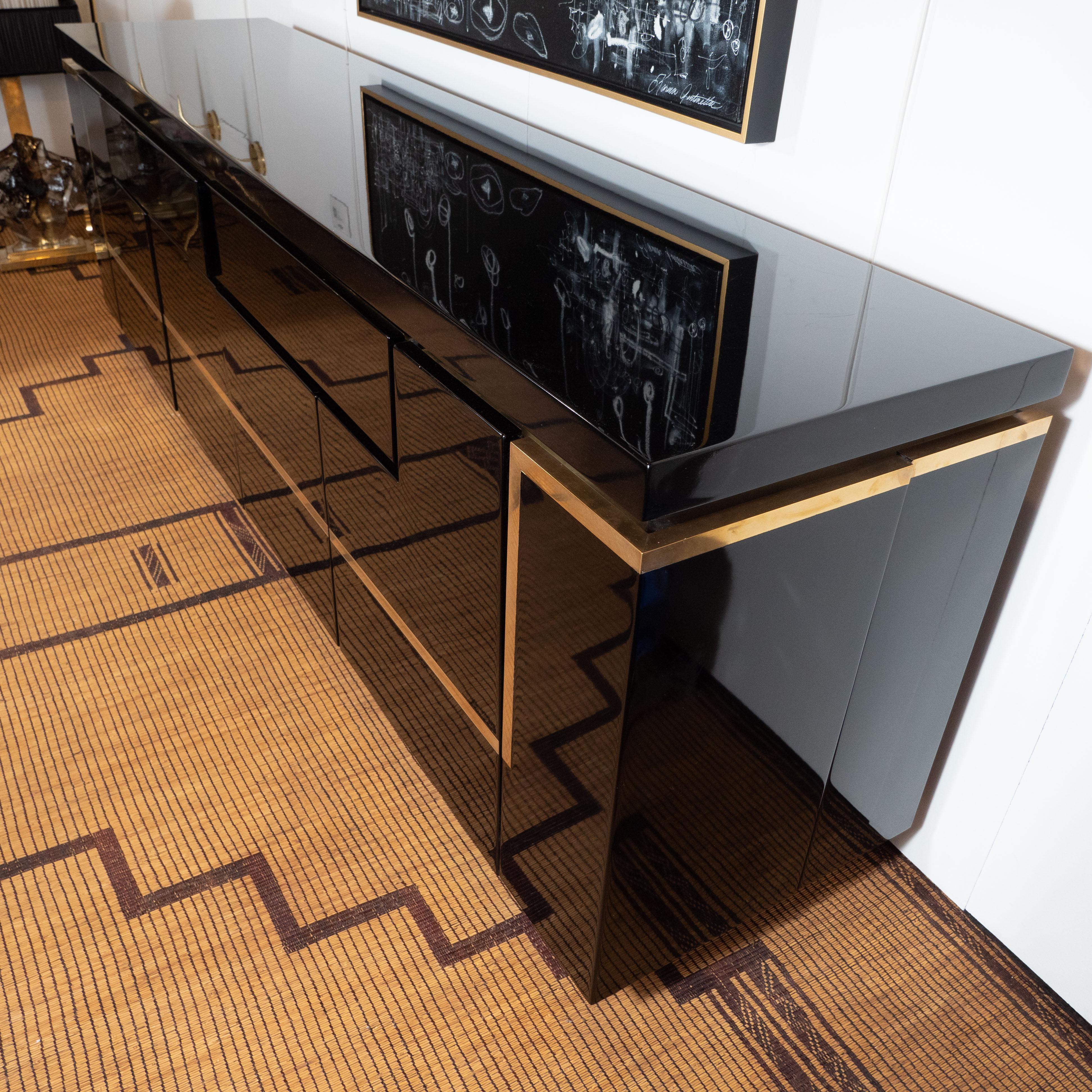 Black Lacquered and Brass Sideboard Credenza by Jean Claude Mahey, France, 1970 1