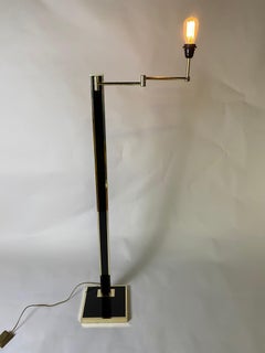 Black Lacquered and Brass, Swing Arm Floor Lamp, 1980's, France