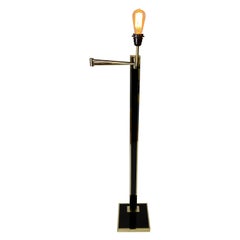 Black Lacquered and Brass, Swing Arm Floor Lamp, 1980's, France
