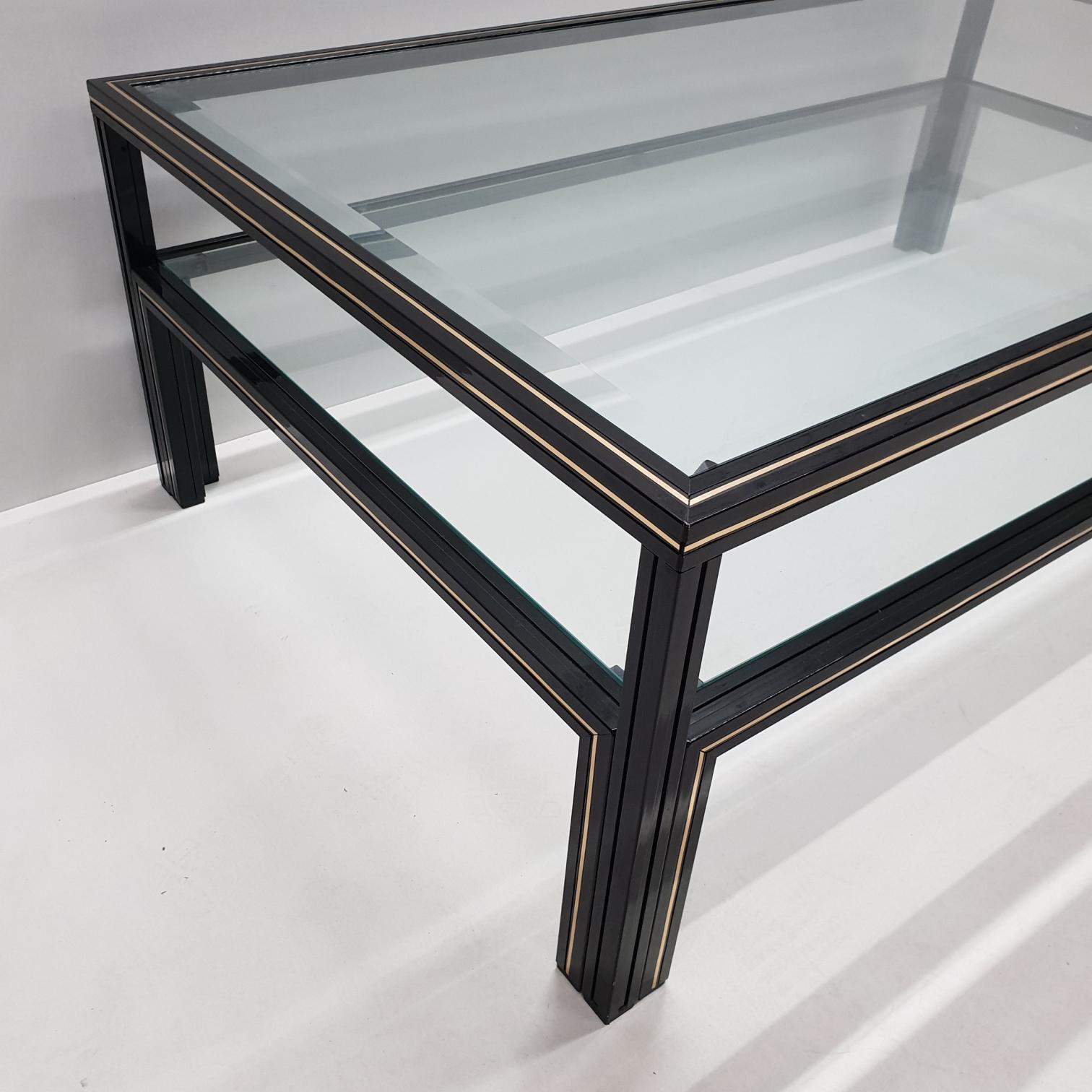 Black Lacquered and Brass Two-Tier Coffee Table by Pierre Vandel, 1970s (Französisch)