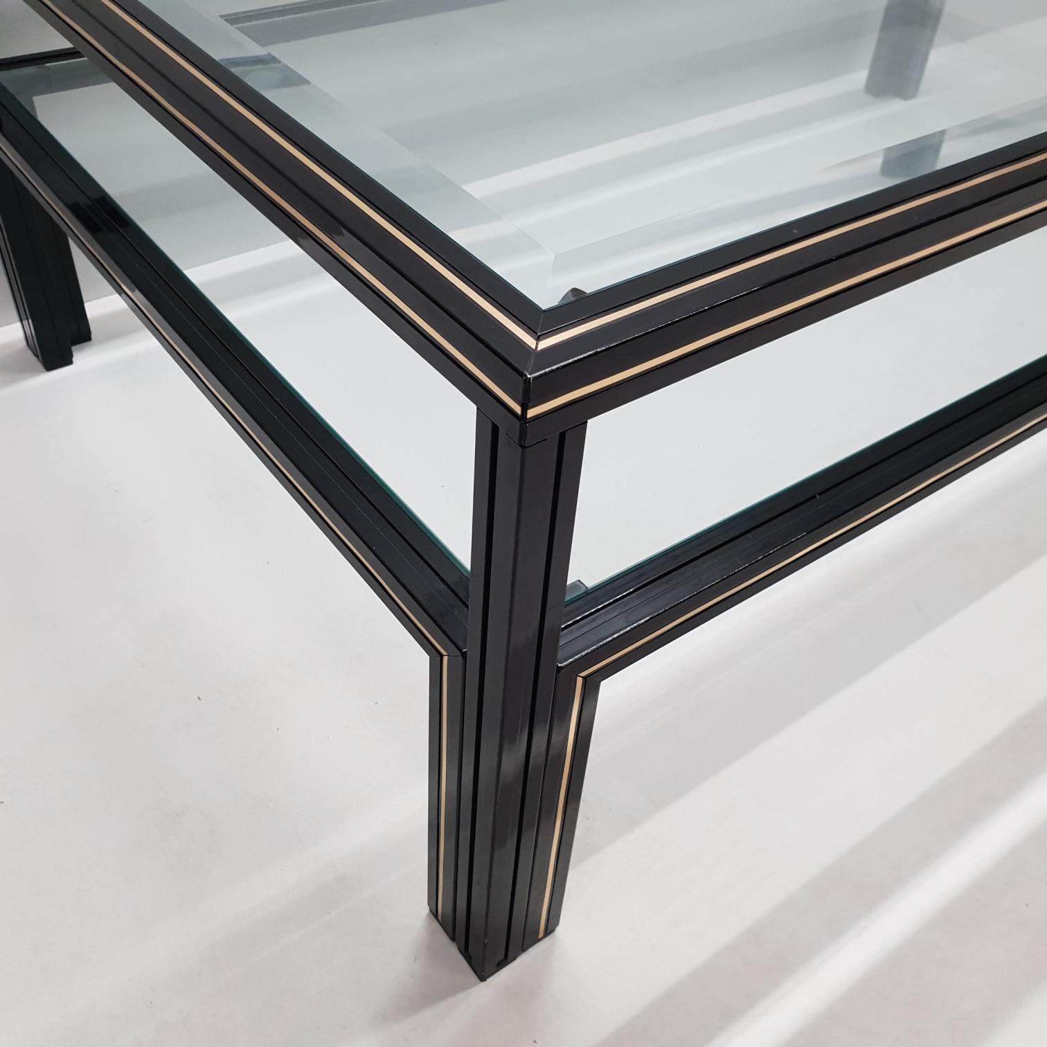 Black Lacquered and Brass Two-Tier Coffee Table by Pierre Vandel, 1970s (Aluminium)