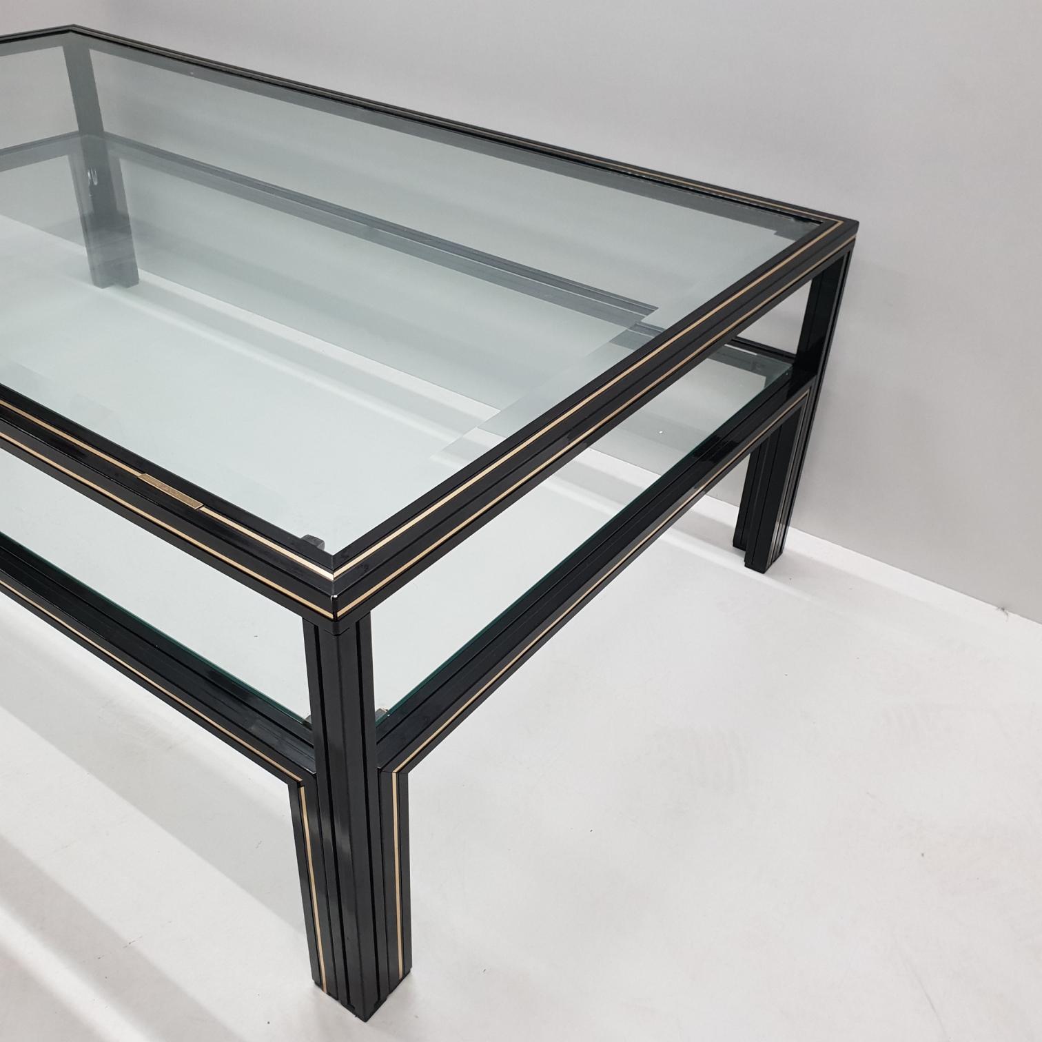 Black Lacquered and Brass Two-Tier Coffee Table by Pierre Vandel, 1970s 1