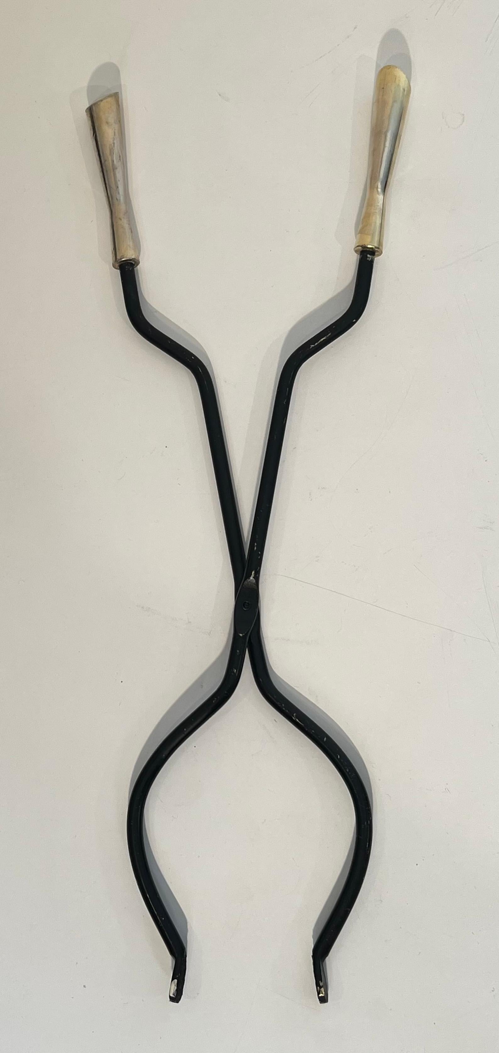 Utensilios para Chimenea en Soporte de Diseño Lacado Negro y Cromado en venta 8