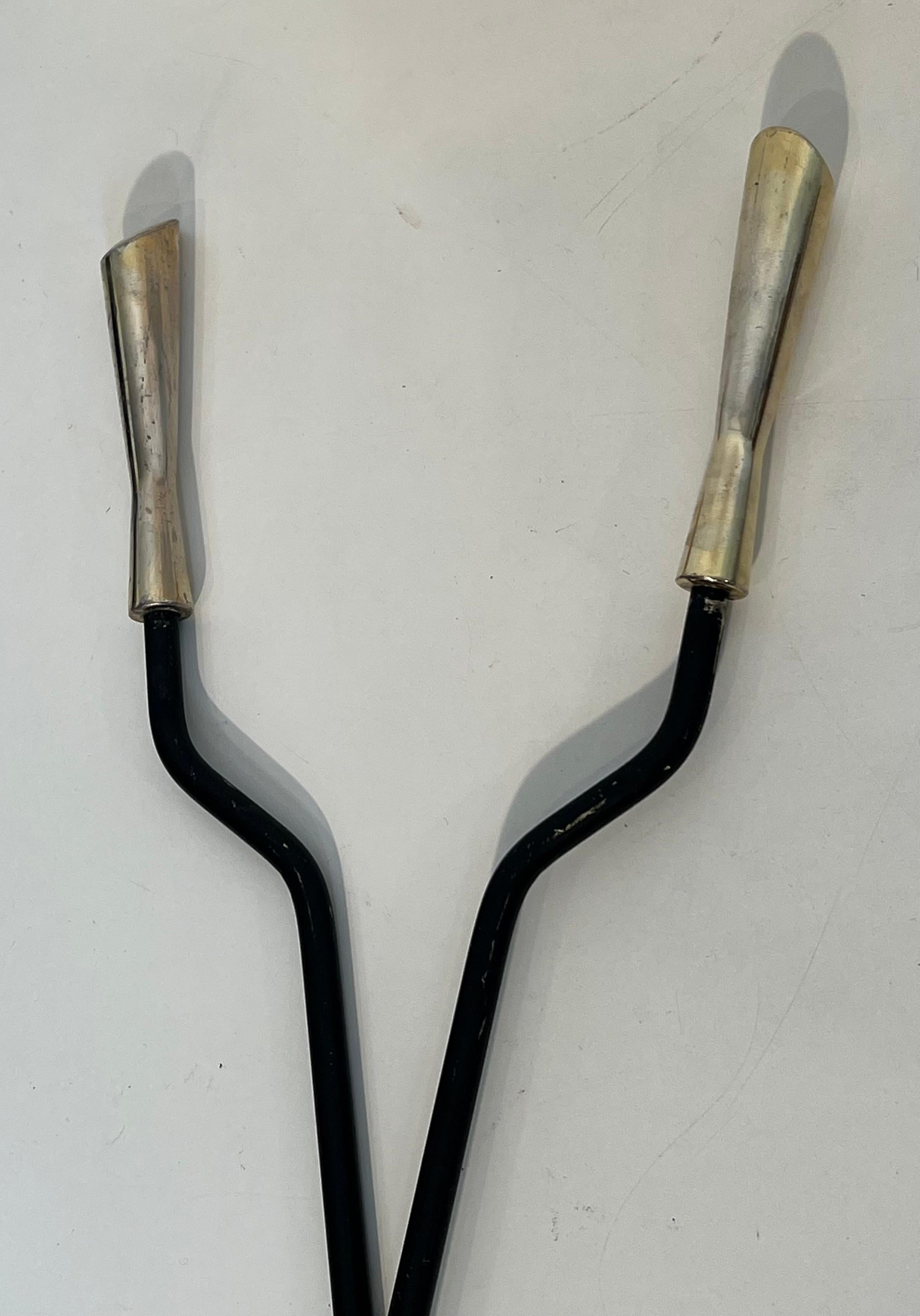 Utensilios para Chimenea en Soporte de Diseño Lacado Negro y Cromado en venta 9