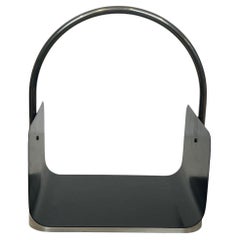 Black Lacquered and Chrome Design Log Holder, circa 1970