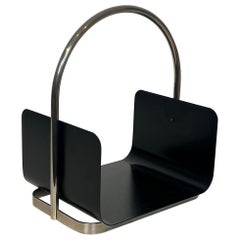 Black Lacquered and Chrome Design Log Holder, circa 1970