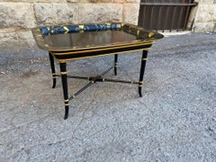 Black Lacquered and Gilt Wood Japanned Tray Table with Floral Motifs